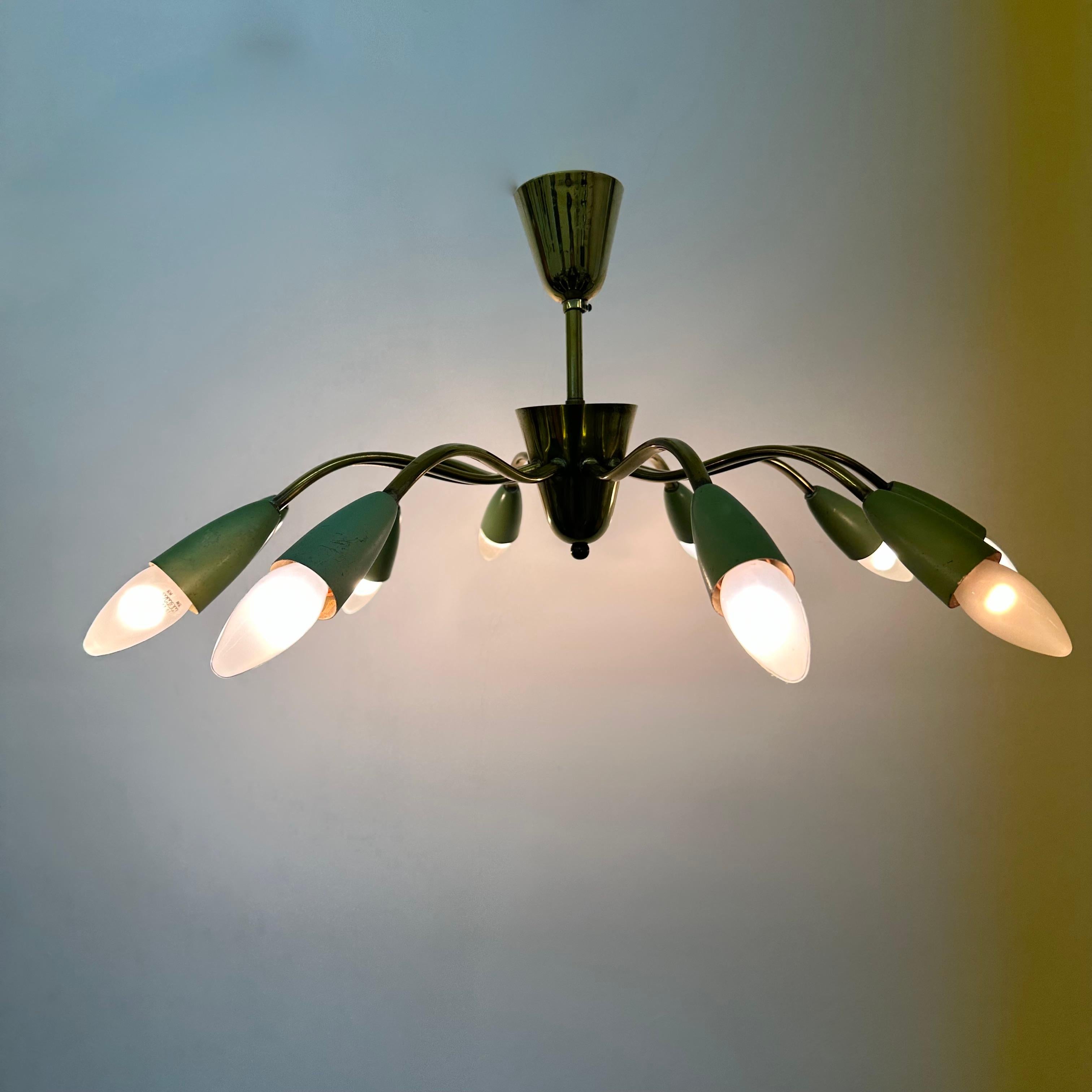 Mid-Century Modern Mid-Century design spider brass ceiling lamp , 1950’s For Sale