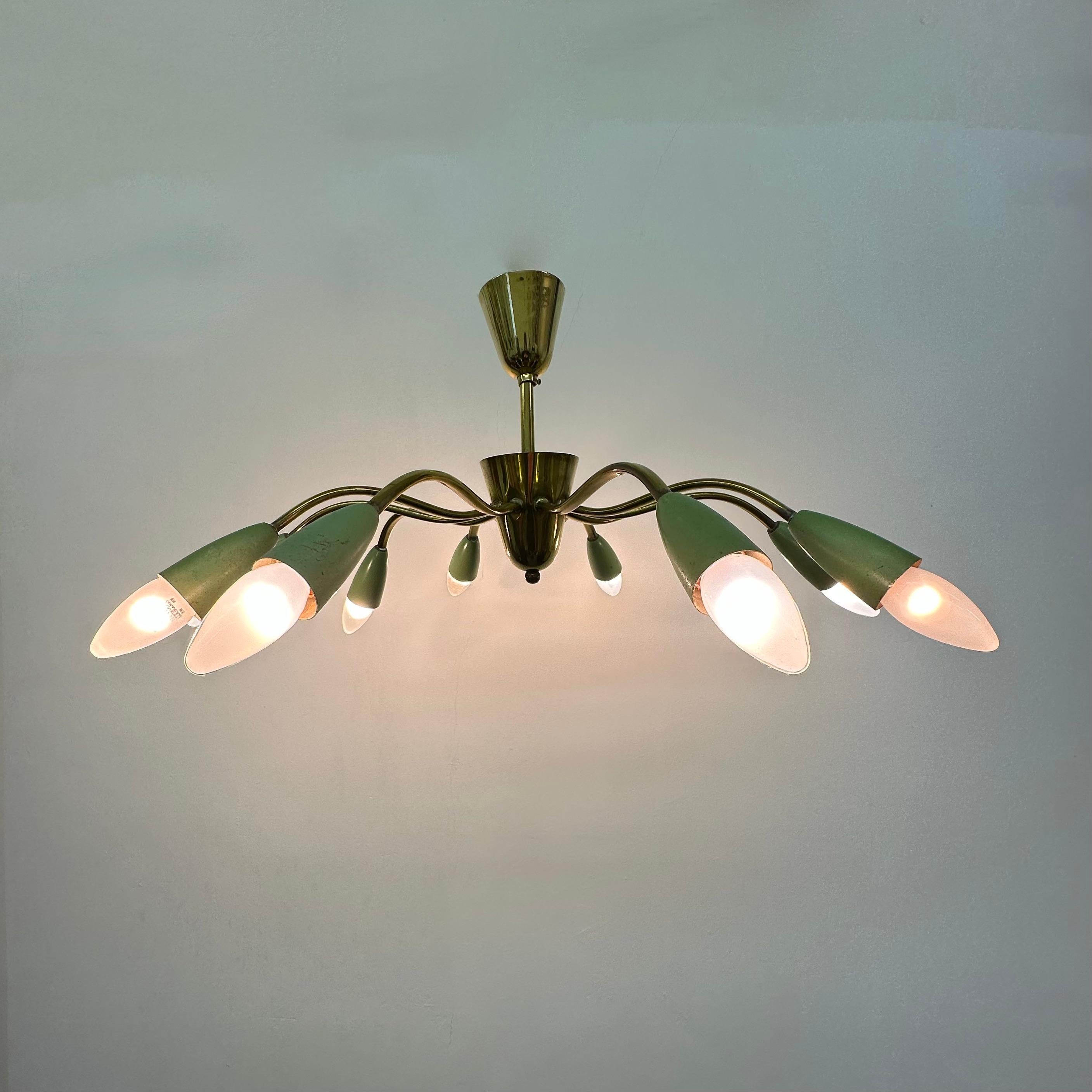 Mid-Century design spider brass ceiling lamp , 1950’s In Good Condition For Sale In Delft, NL