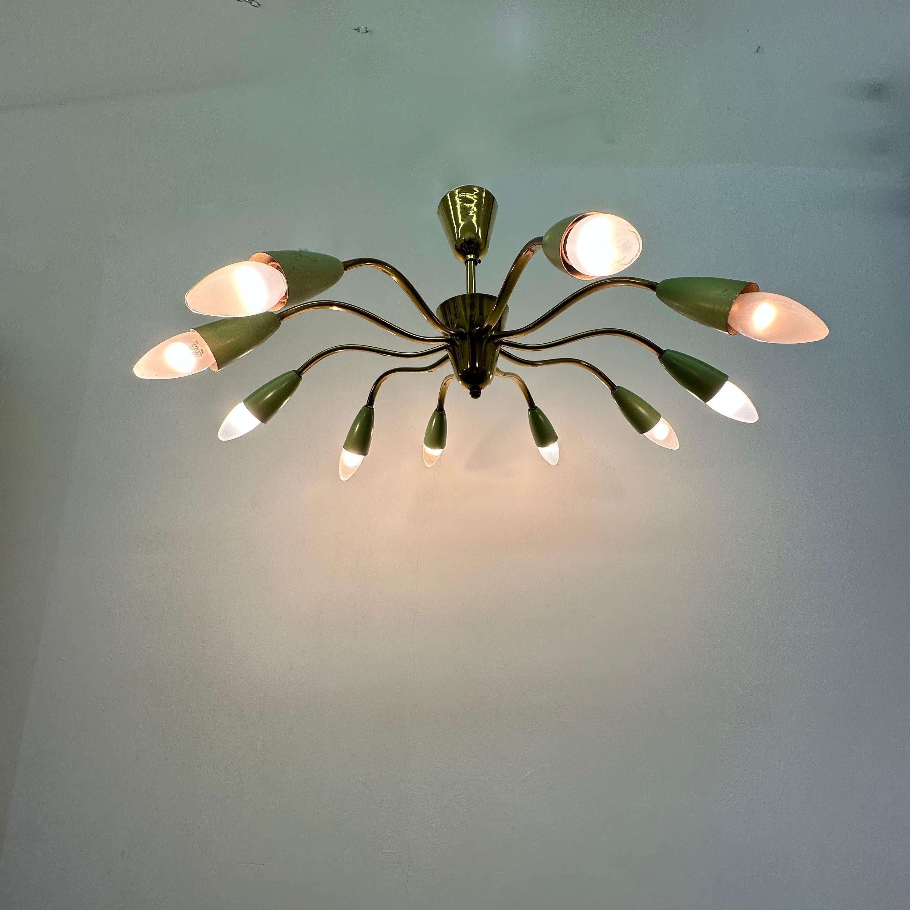 Mid-20th Century Mid-Century design spider brass ceiling lamp , 1950’s For Sale