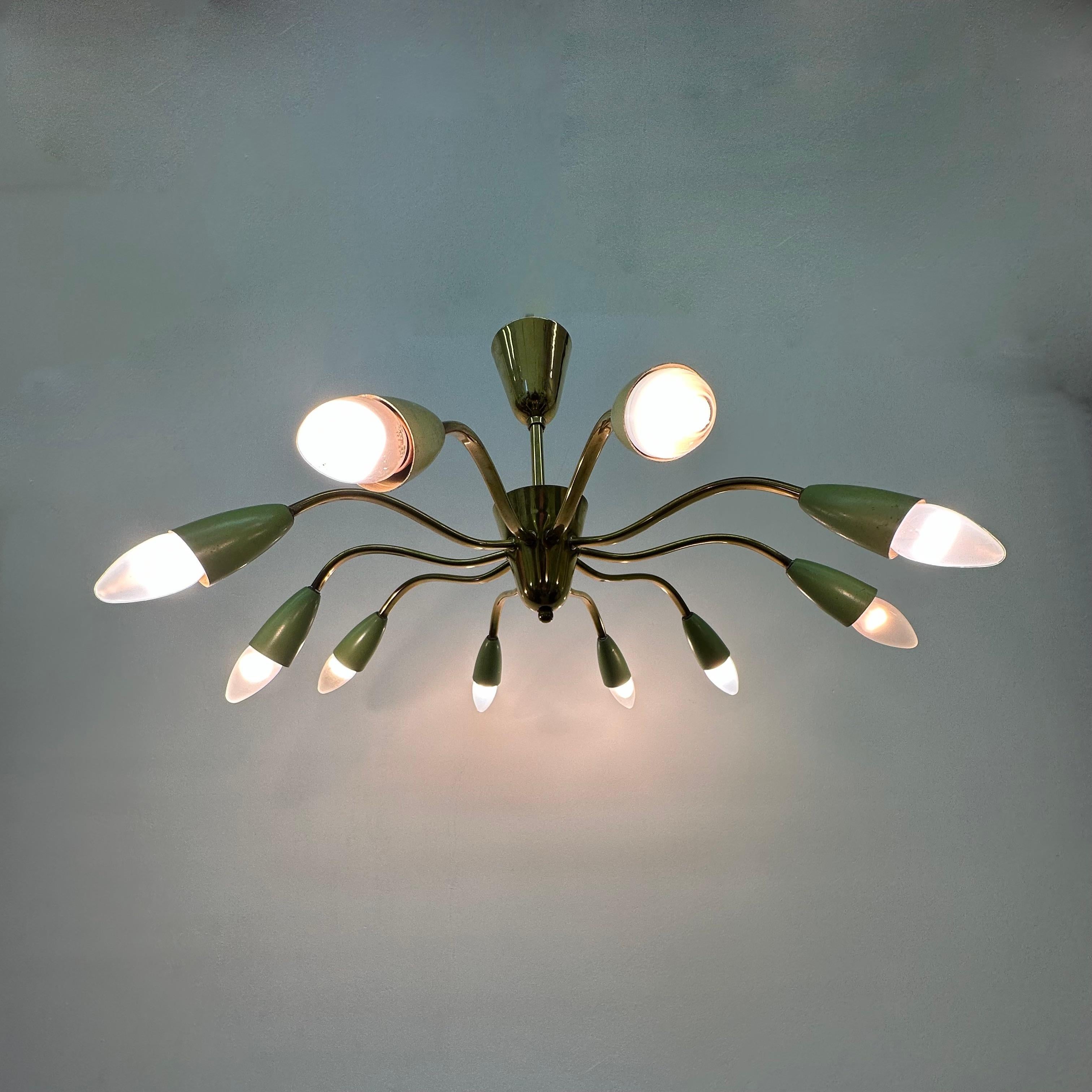 Mid-Century design spider brass ceiling lamp , 1950’s For Sale 2