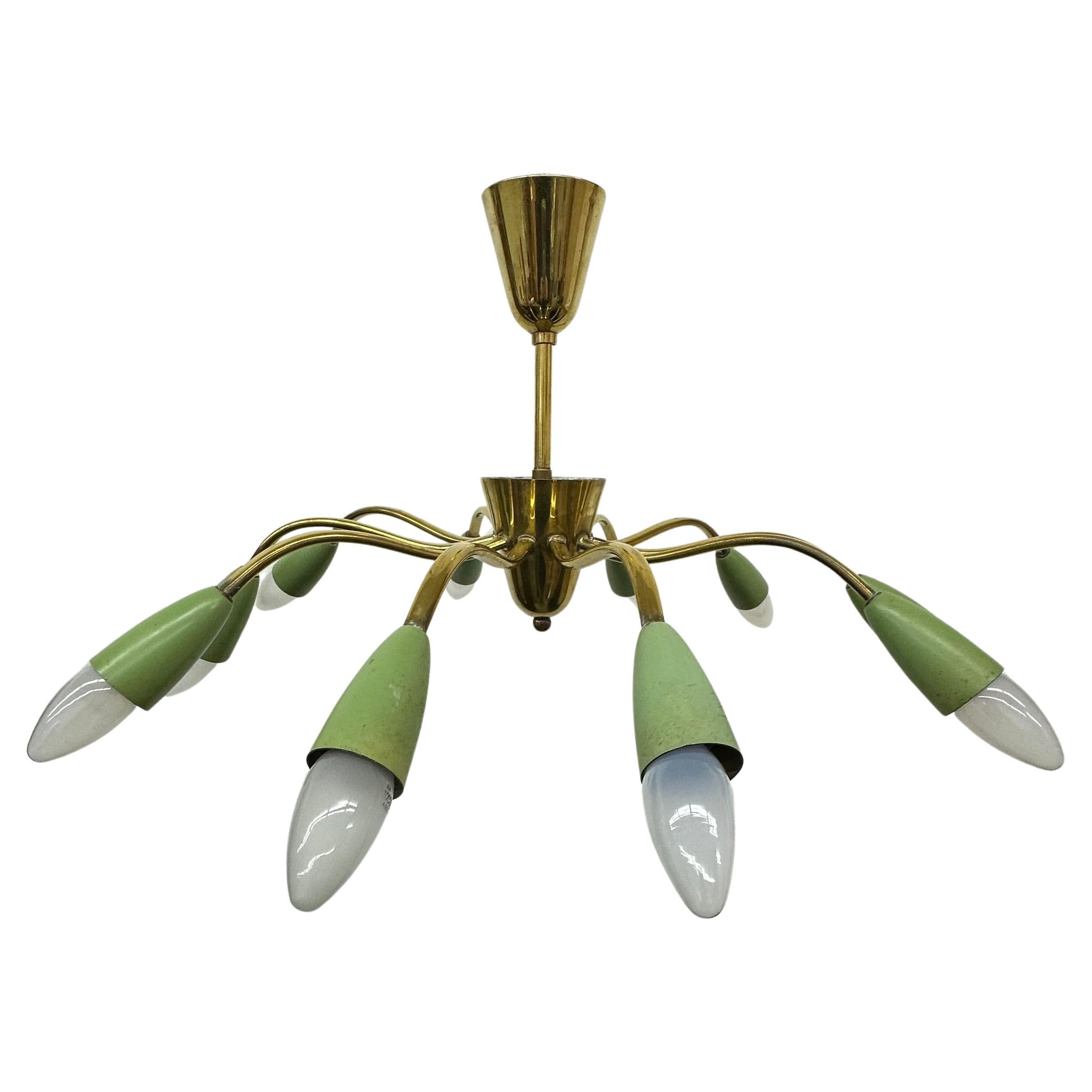 Mid-Century design spider brass ceiling lamp , 1950’s For Sale
