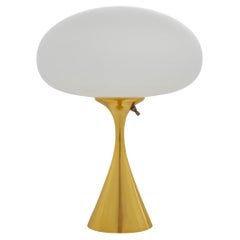 Mid Century Design Table Lamp by Designline in Brass with White Frosted Shade