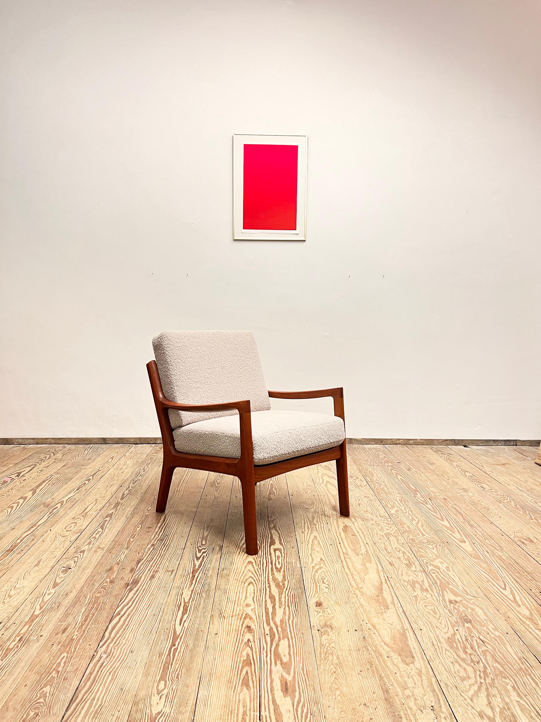 Dimensioni: 73 x 75 x 77 cm (Larghezza x Altezza x Profondità)

Questa poltrona da salotto del Mid Century è stata disegnata da Ole Wanscher per la serie Sentator per France and Son negli anni '50. Questo modello è realizzato in legno massiccio di
