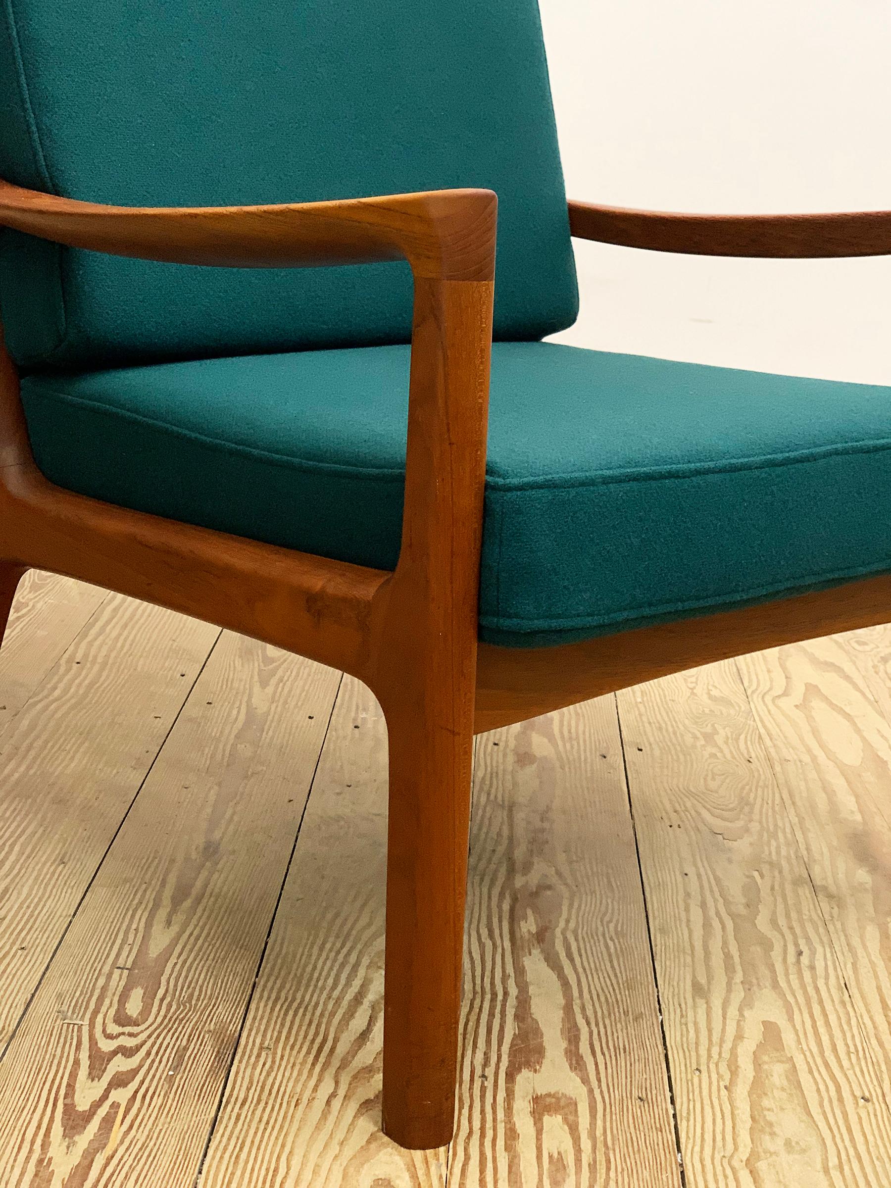 Mid-Century Design Teakholz-Sessel, Ole Wanscher für France & Søn, Dänemark, 1950er Jahre (Stoff) im Angebot