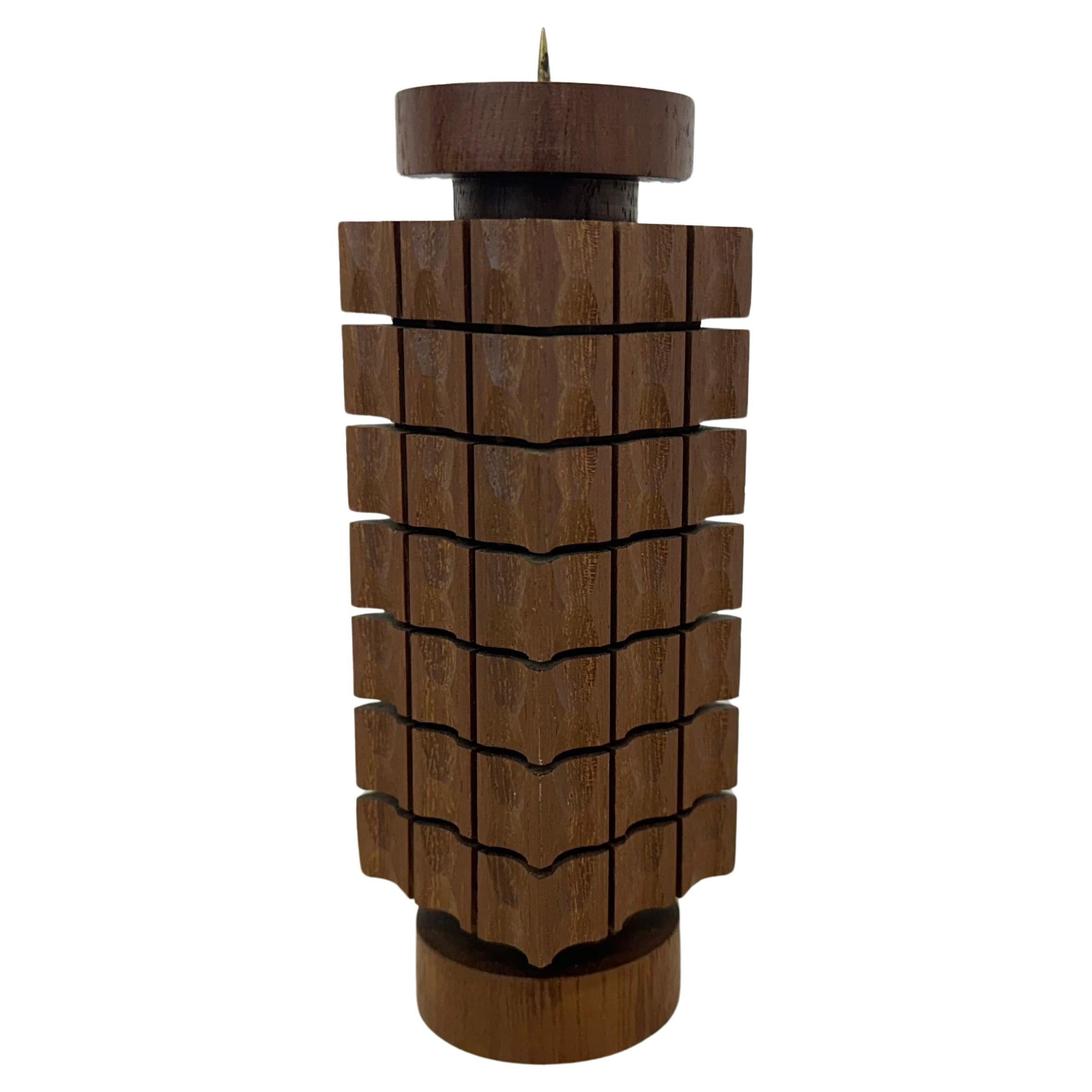 Mid Century design teak wooden candle holder , 1970s