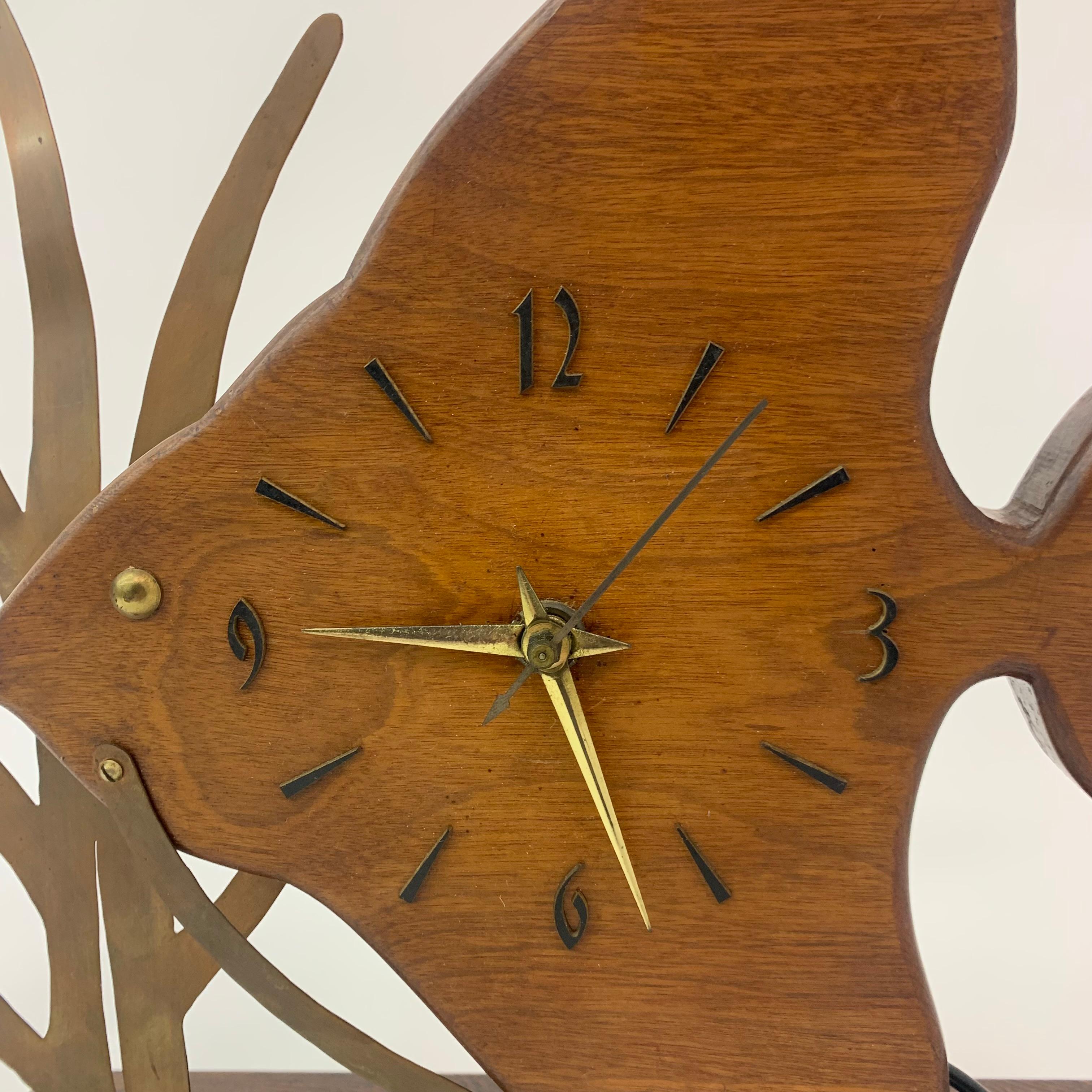 Mid-century design Teak wooden Fish Nufa clock , 1960’s 5