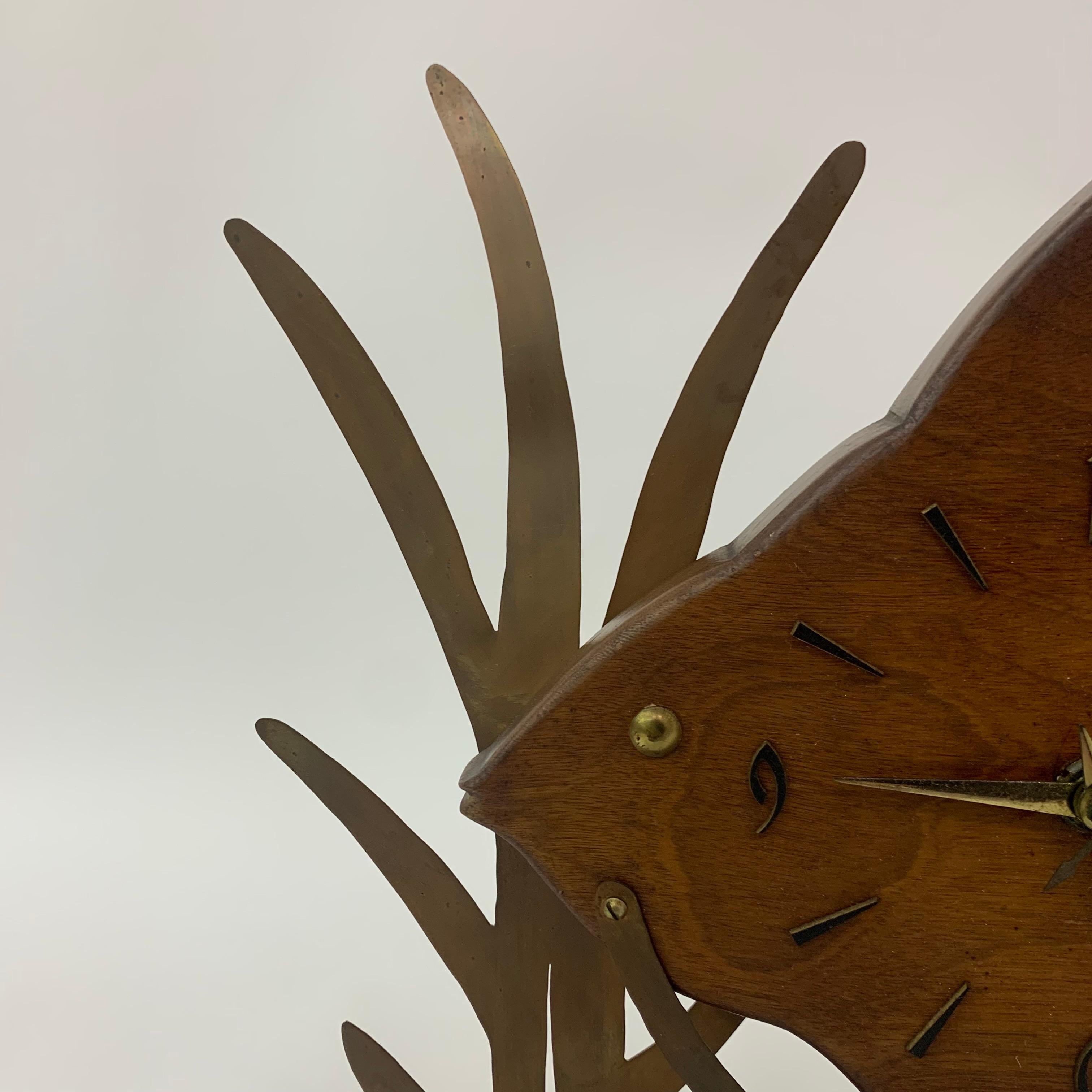 Mid-century design Teak wooden Fish Nufa clock , 1960’s 6