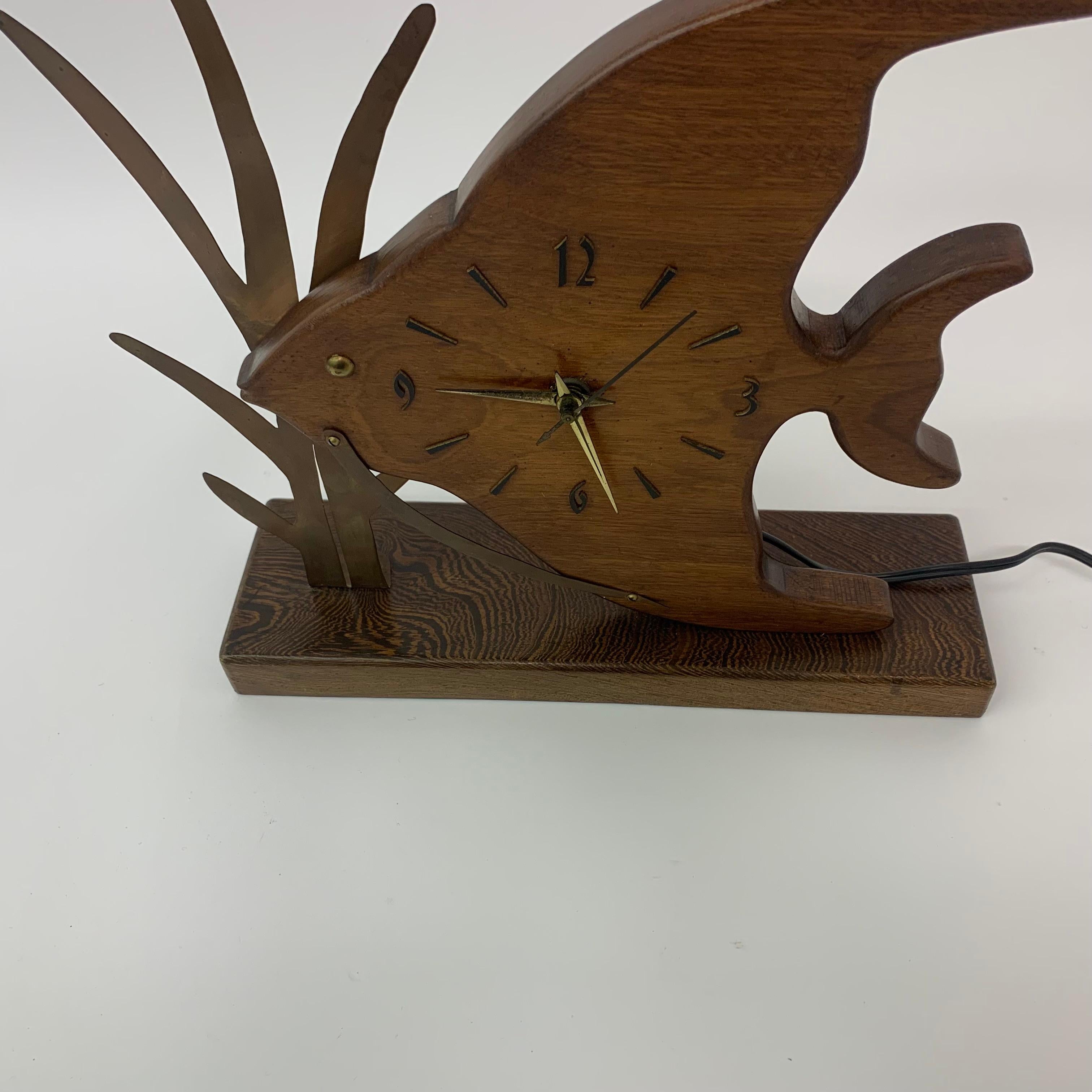 Mid-century design Teak wooden Fish Nufa clock , 1960’s 7