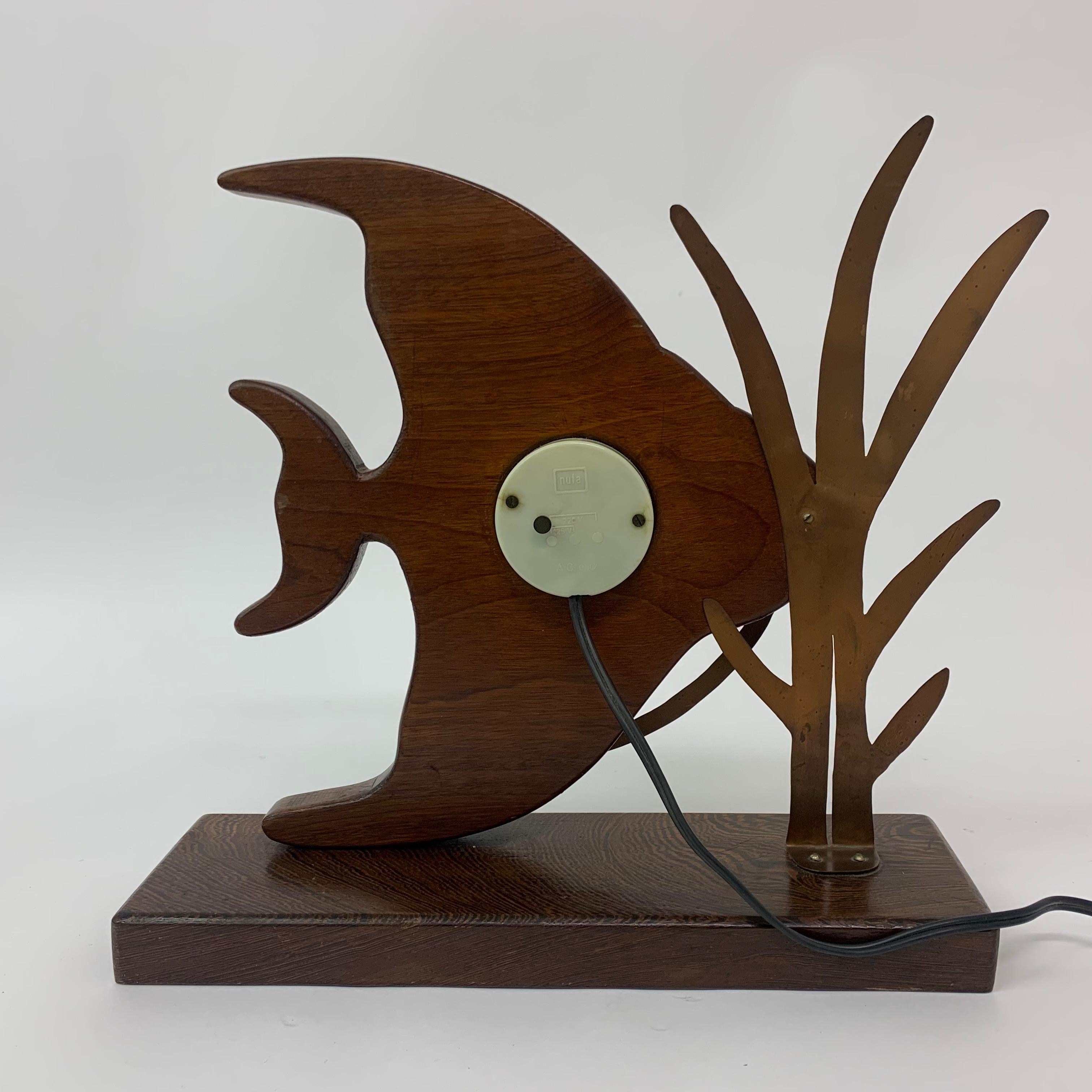 Mid-century design Teak wooden Fish Nufa clock , 1960’s 8