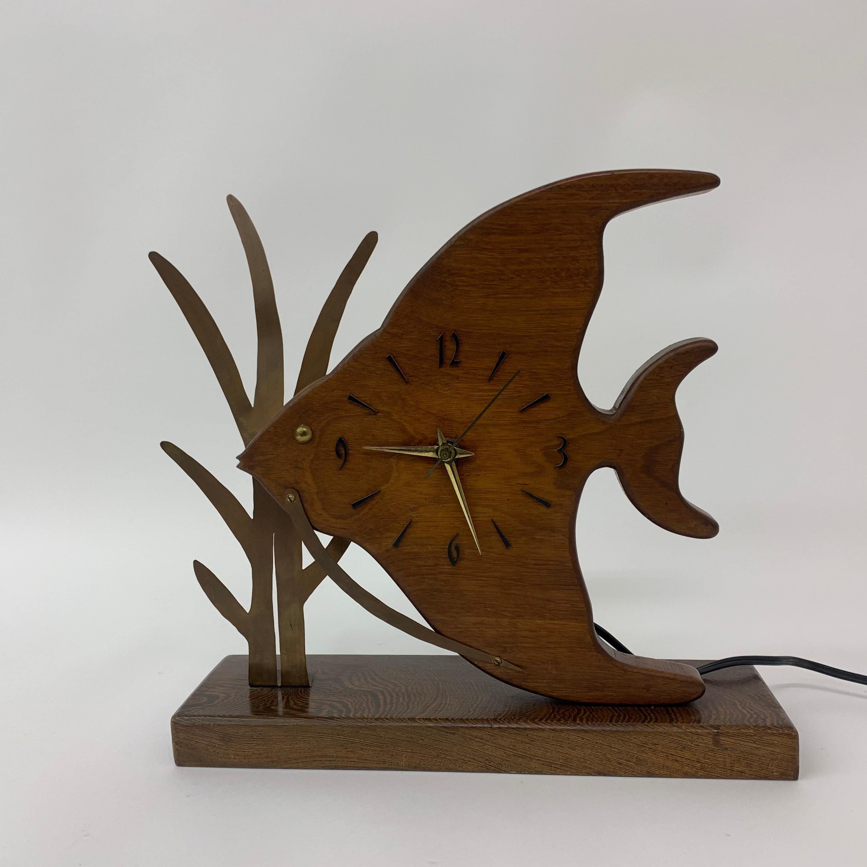 Mid-Century Modern Mid-century design Teak wooden Fish Nufa clock , 1960’s