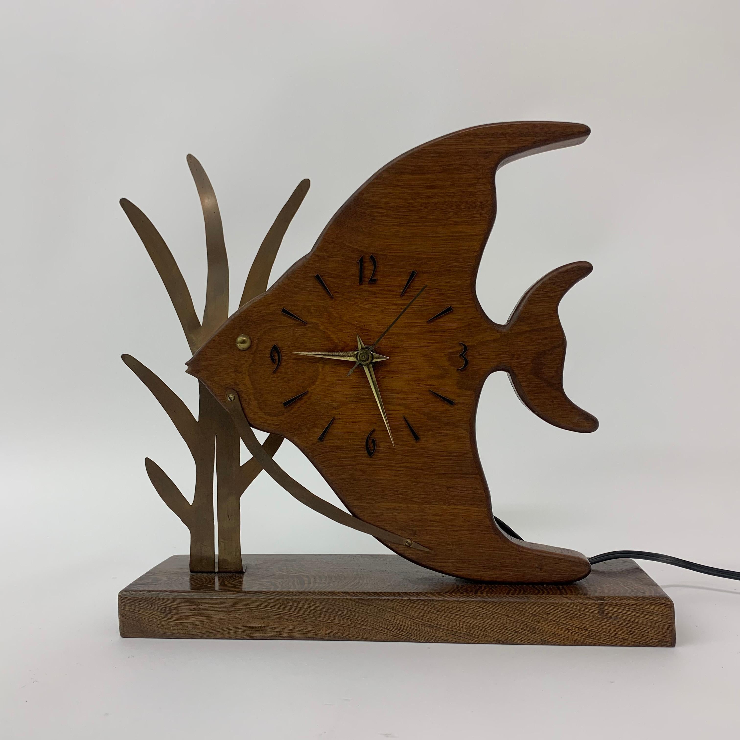 Dutch Mid-century design Teak wooden Fish Nufa clock , 1960’s