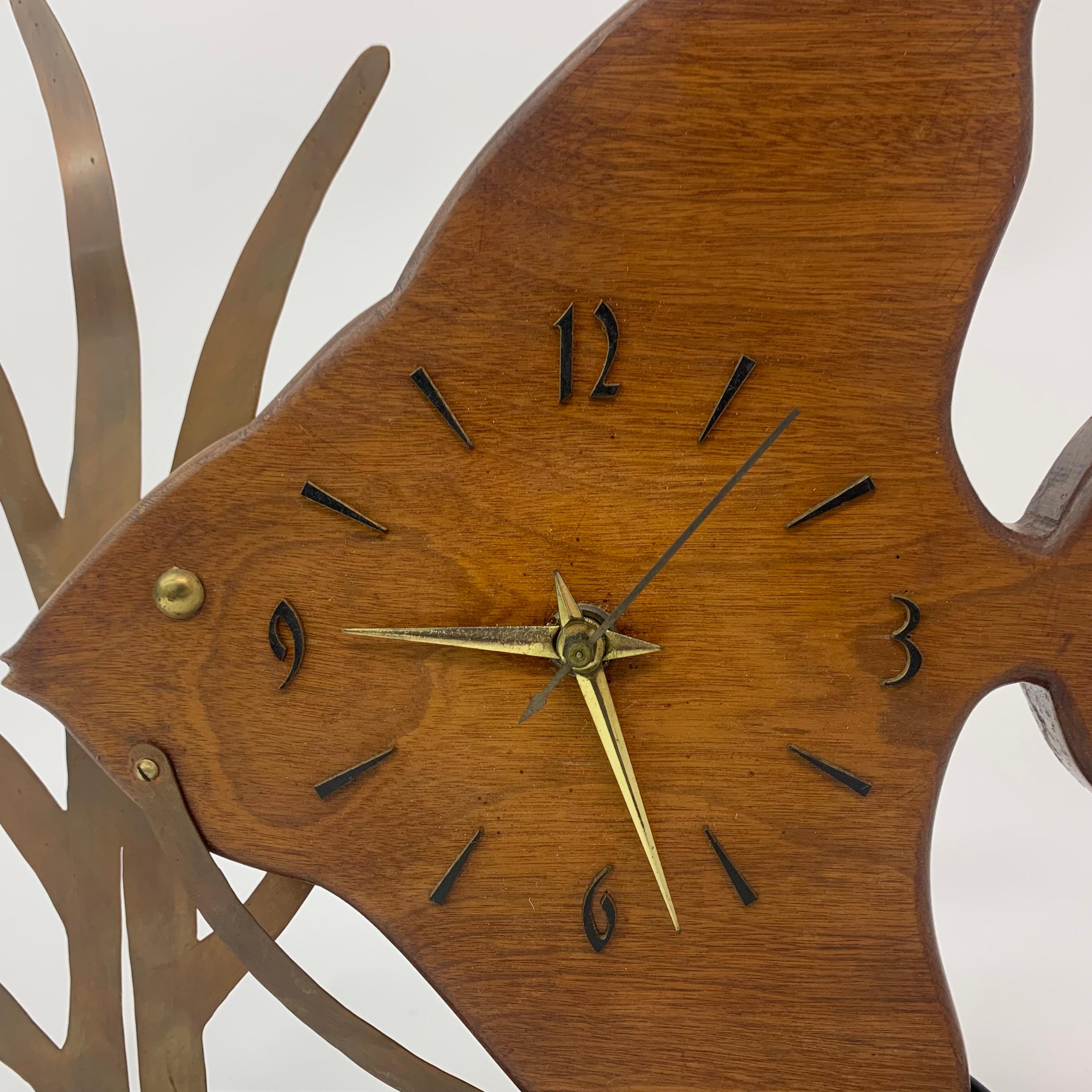 Mid-20th Century Mid-century design Teak wooden Fish Nufa clock , 1960’s