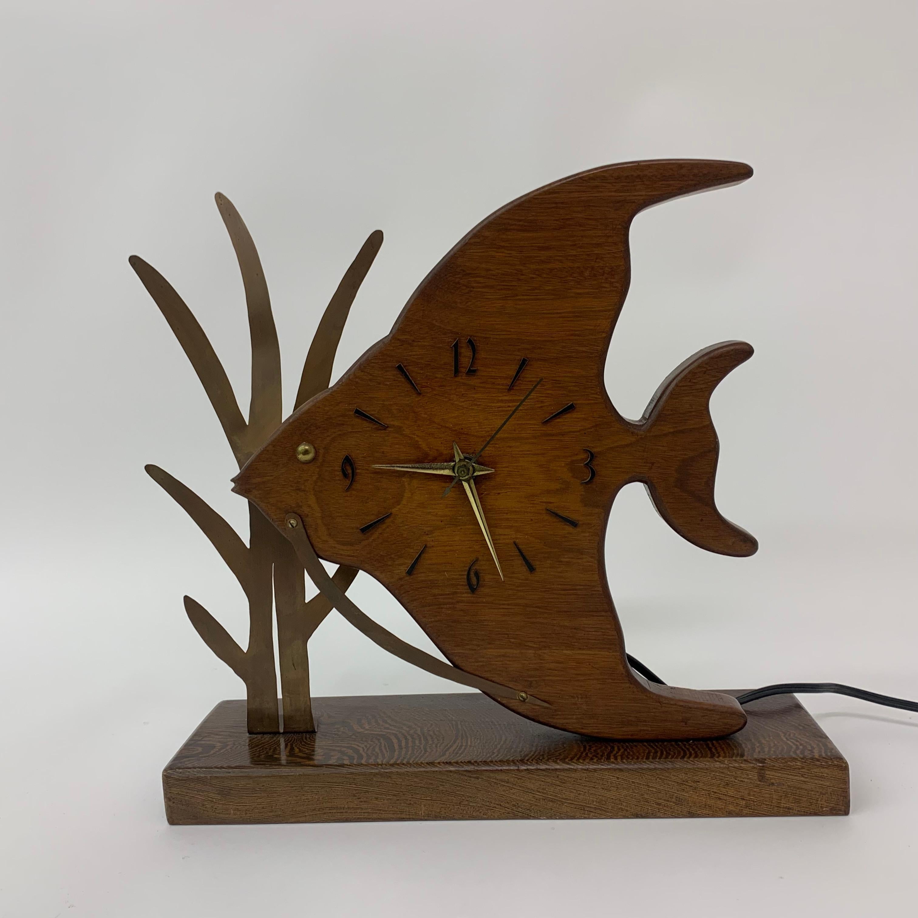 Mid-century design Teak wooden Fish Nufa clock , 1960’s 1