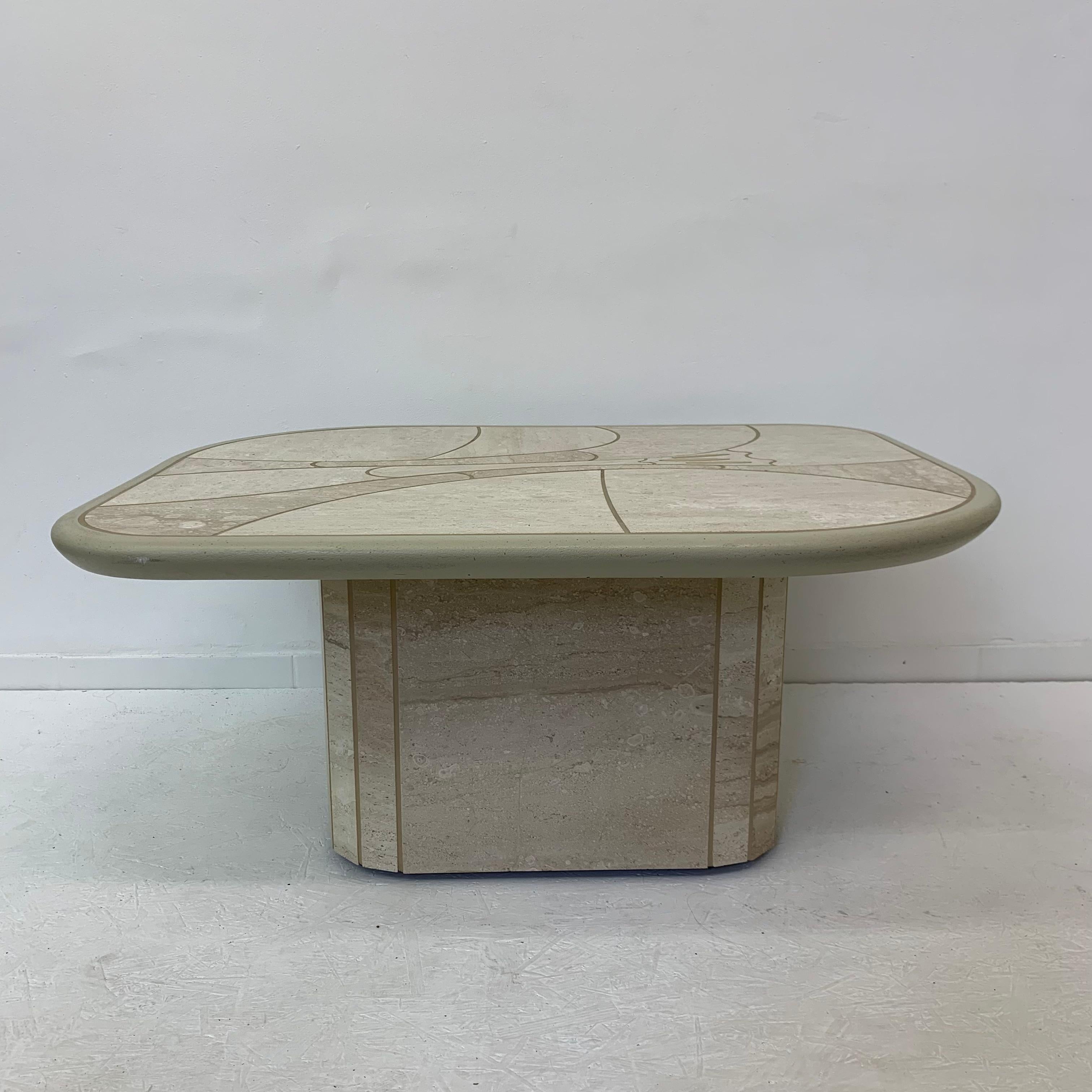 Brass Mid-Century Design Travertine Coffee Table, 1970’s For Sale
