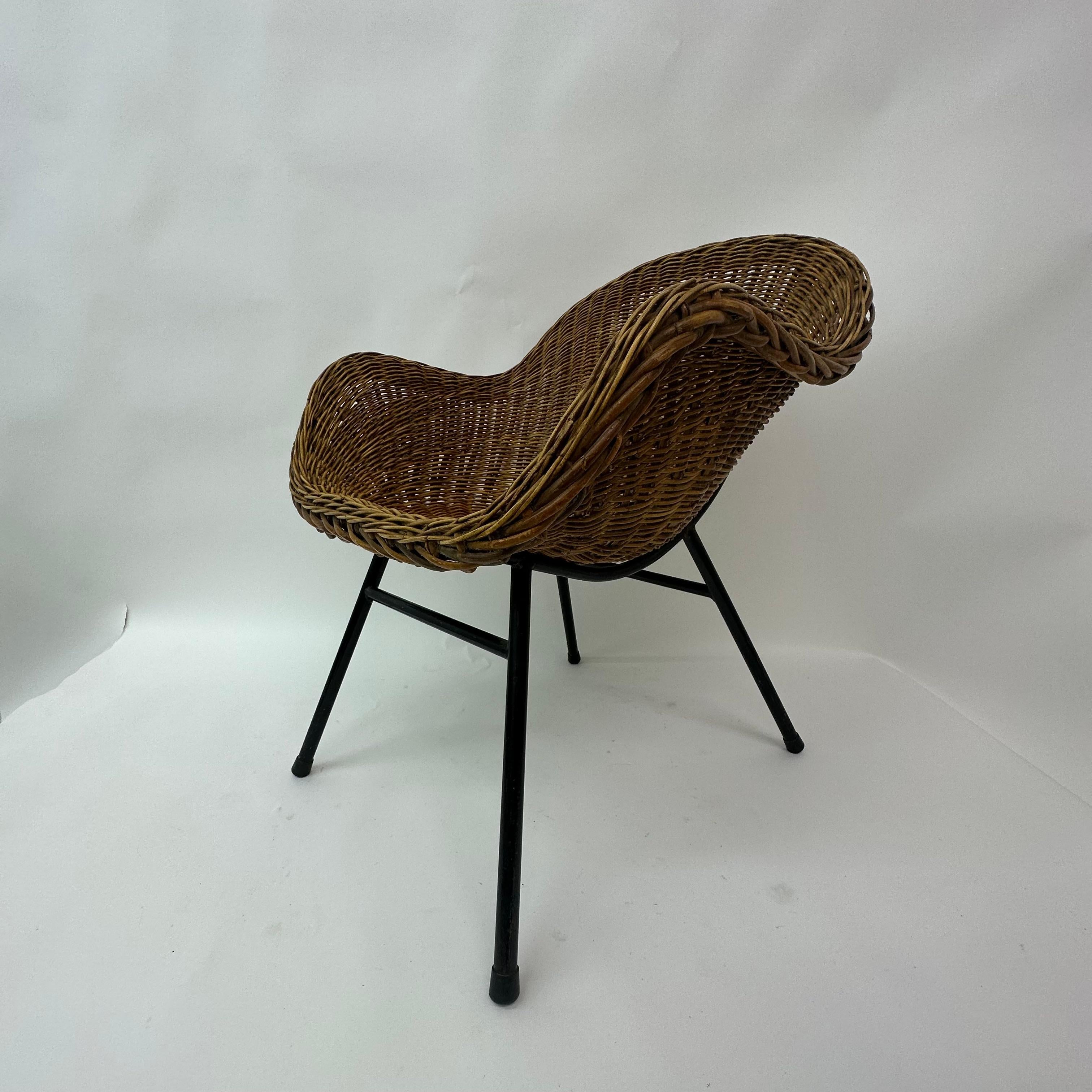 Metal Mid-Century design wicker chair by Dirk Sliedrecht , 1950’s For Sale
