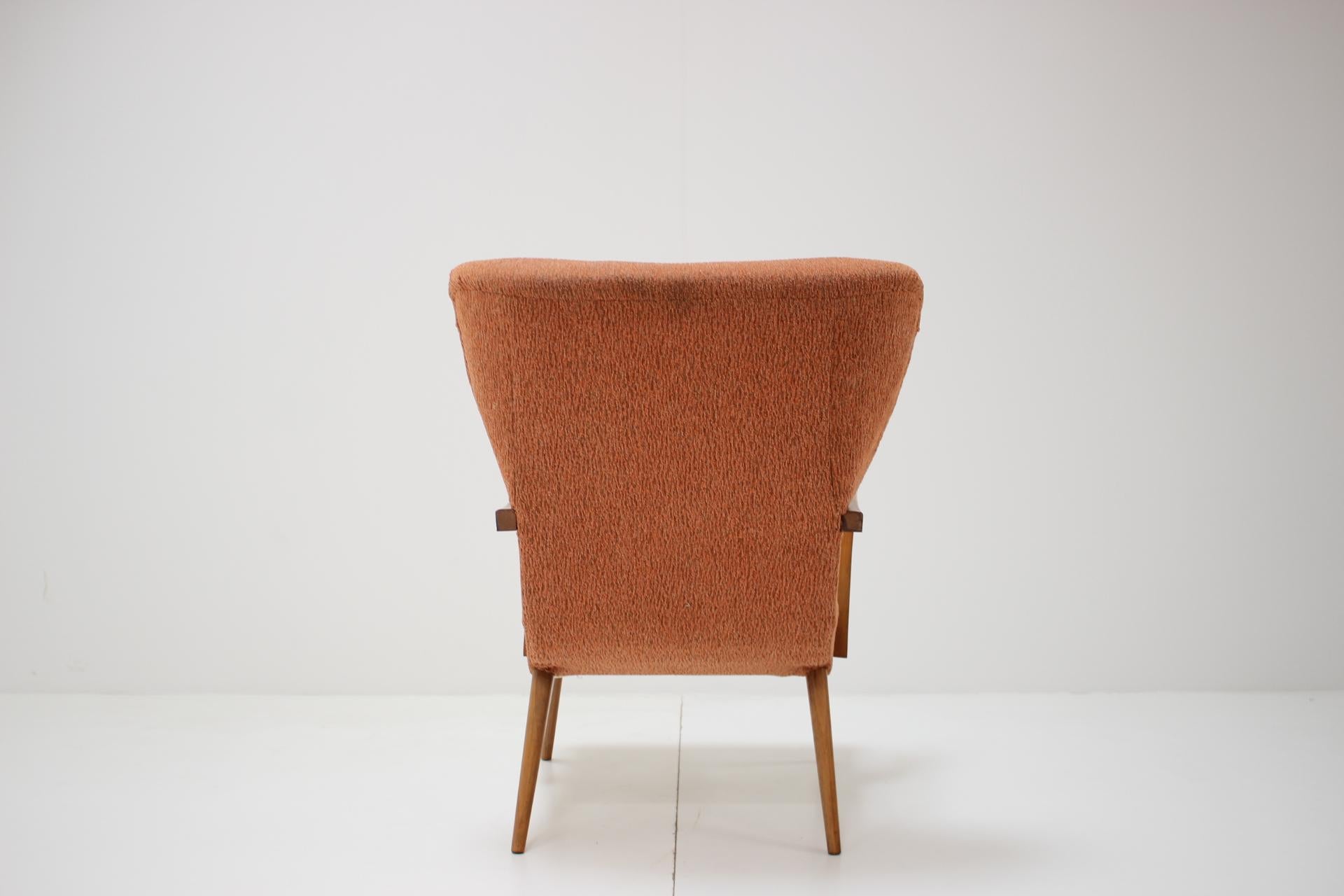 Fabric Mid-century design wing chair, Czechoslovakia.