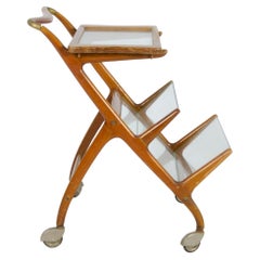 Holzwagen/Rollwagen mit abnehmbaren Tabletts im Mid-Century-Design von Ico Parisi, Italien