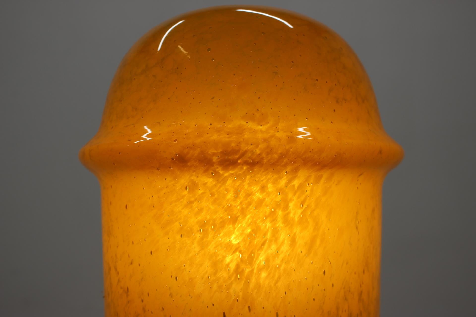 Czech Midcentury Design Yellow Art Glass Table Lamp, 1960s
