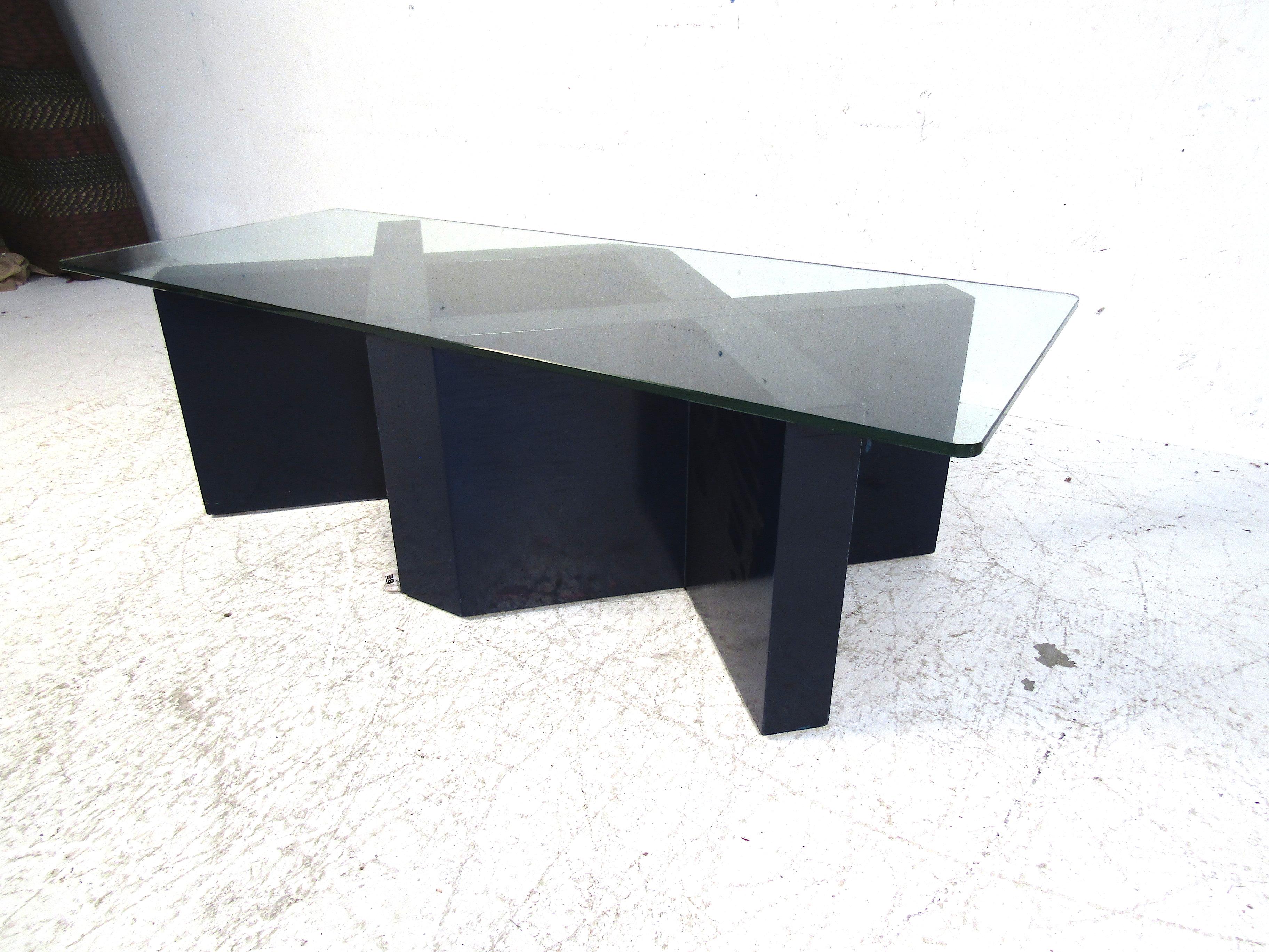 Painted Midcentury Designer Wood and Glass Coffee Table For Sale