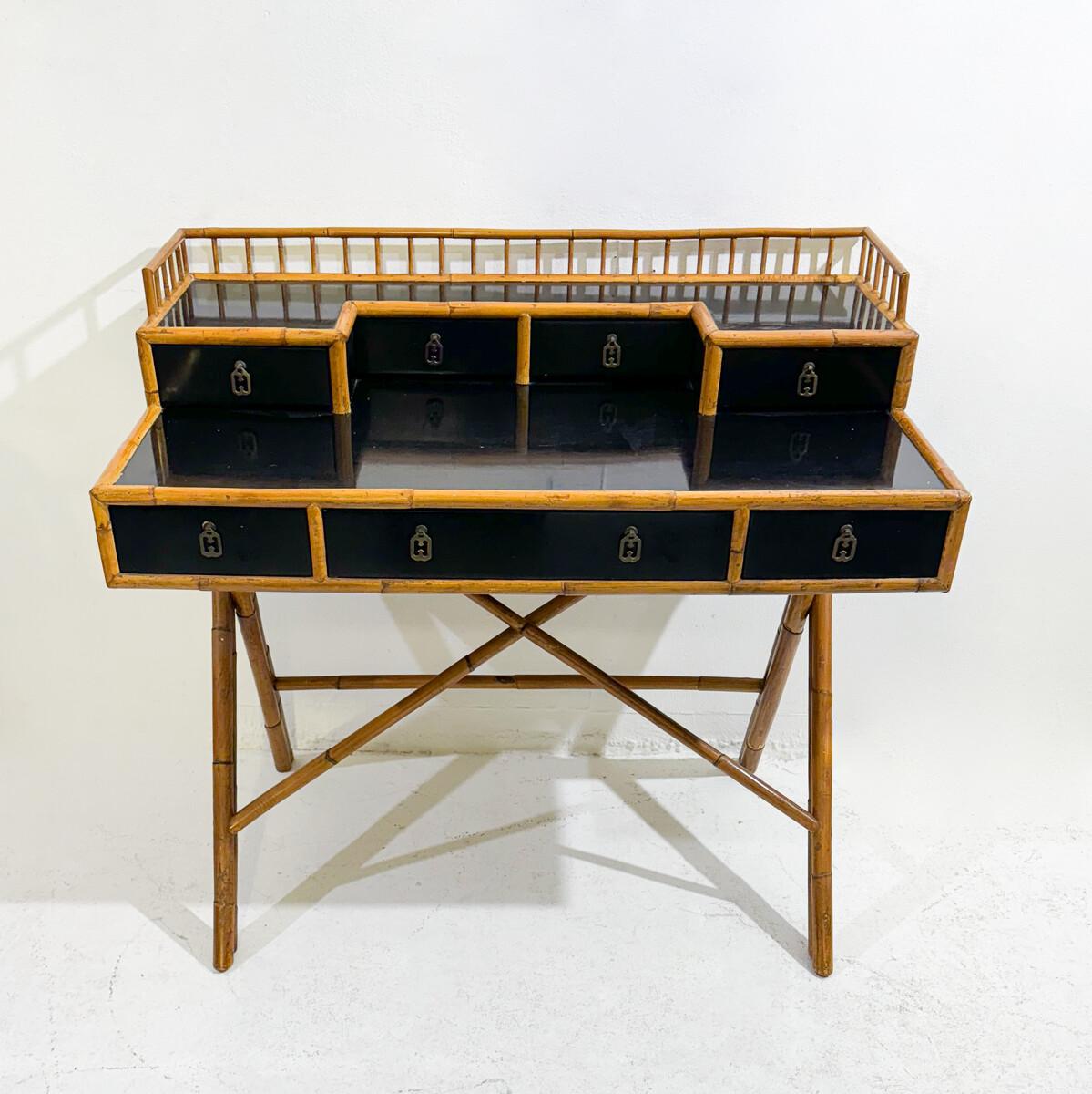 Mid-Century Desk Bamboo and Black Lacquer by E. Murio, 1960s In Good Condition In Brussels, BE