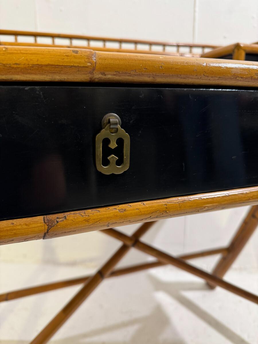 Mid-20th Century Mid-Century Desk Bamboo and Black Lacquer by E. Murio, 1960s For Sale