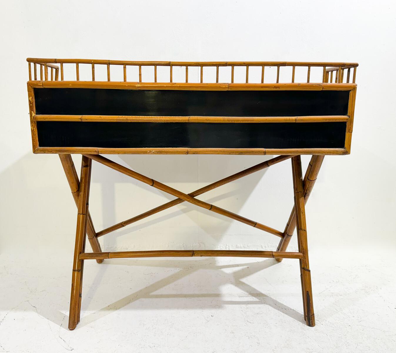 Mid-Century Desk Bamboo and Black Lacquer by E. Murio, 1960s For Sale 2
