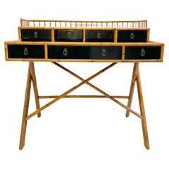 Retro Mid-Century Desk Bamboo and Black Lacquer by E. Murio, 1960s