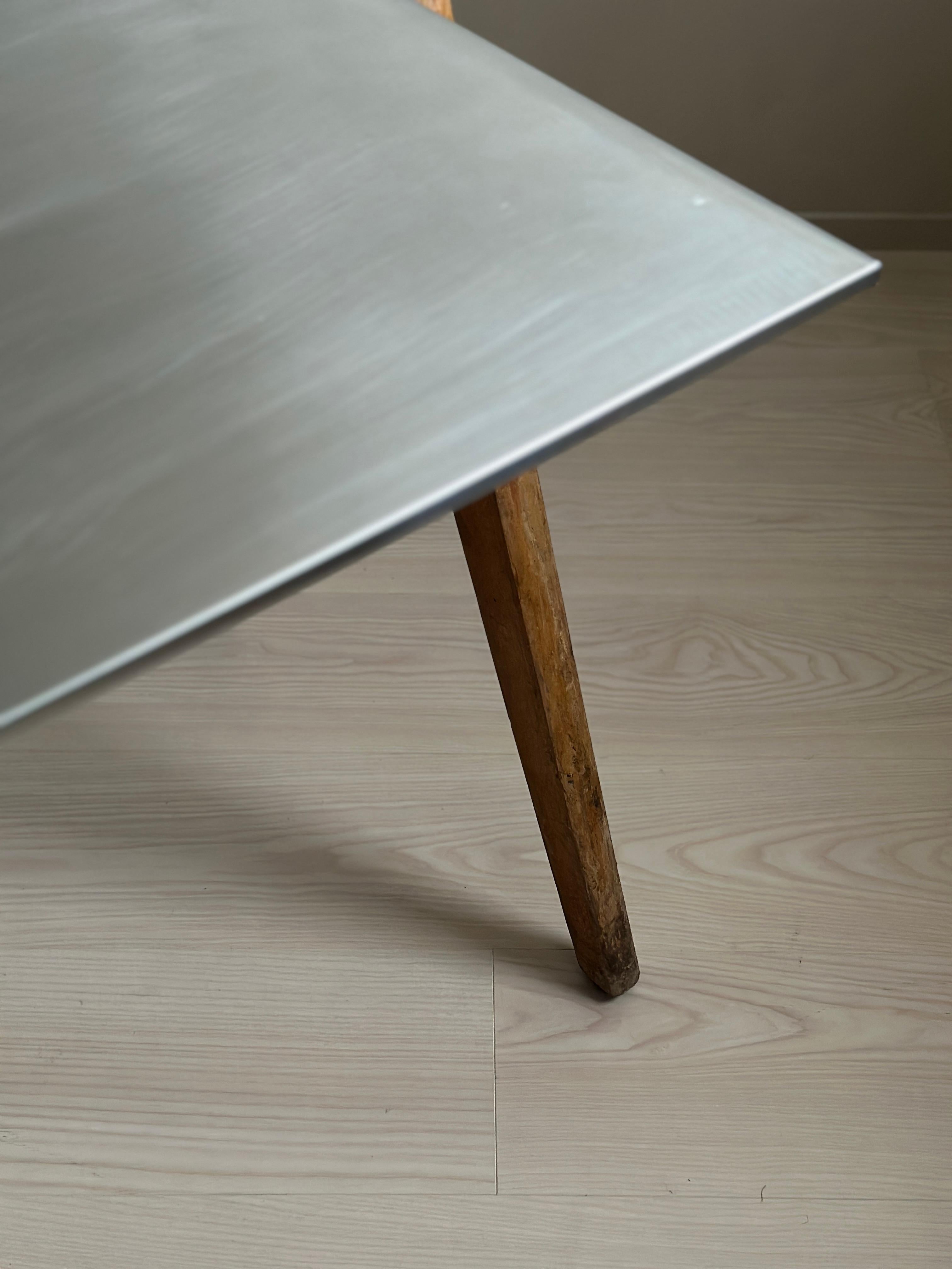 British Mid-Century Desk by Robin Day with Zinc Top and Beech Legs, 1950s For Sale