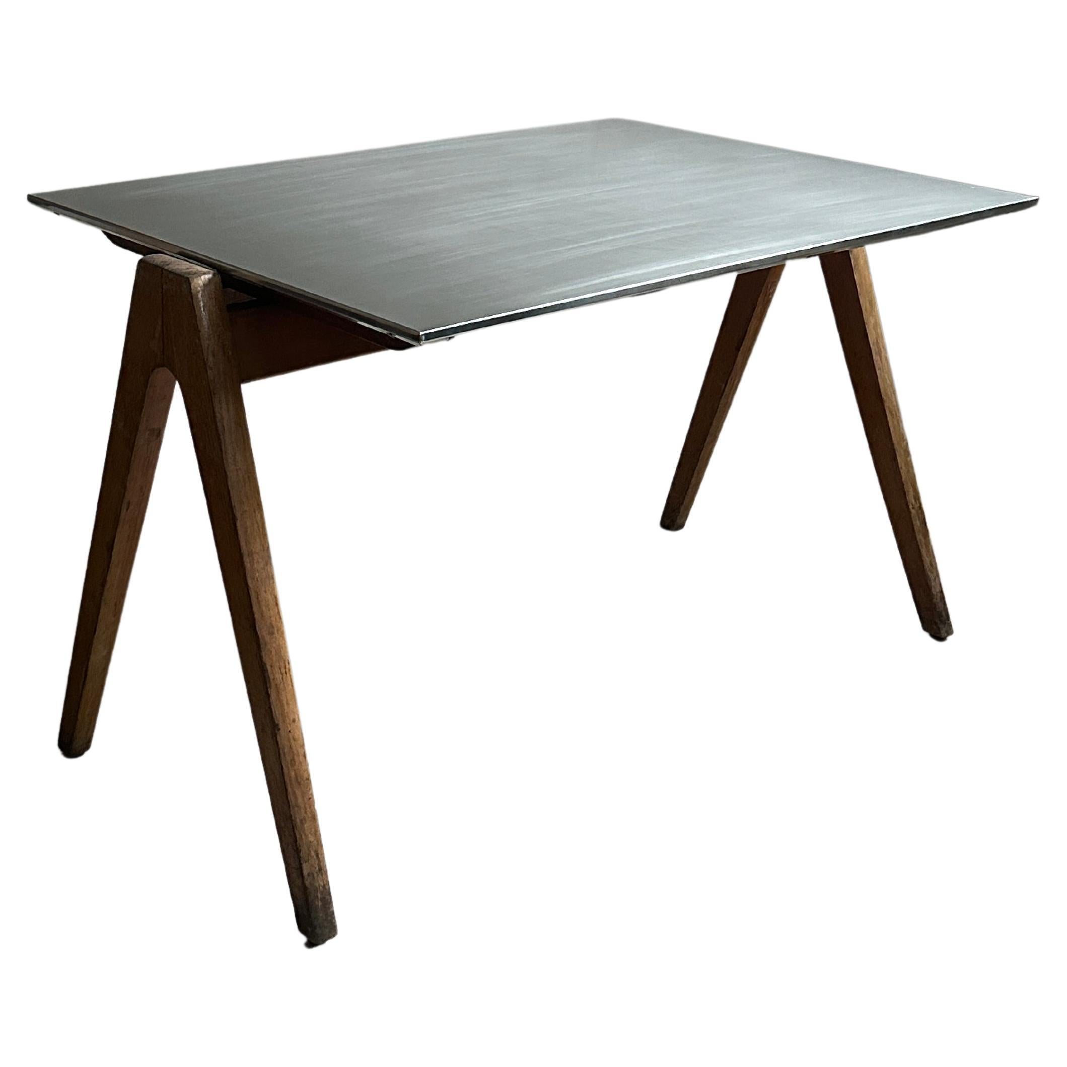 Mid-Century Desk by Robin Day with Zinc Top and Beech Legs, 1950s