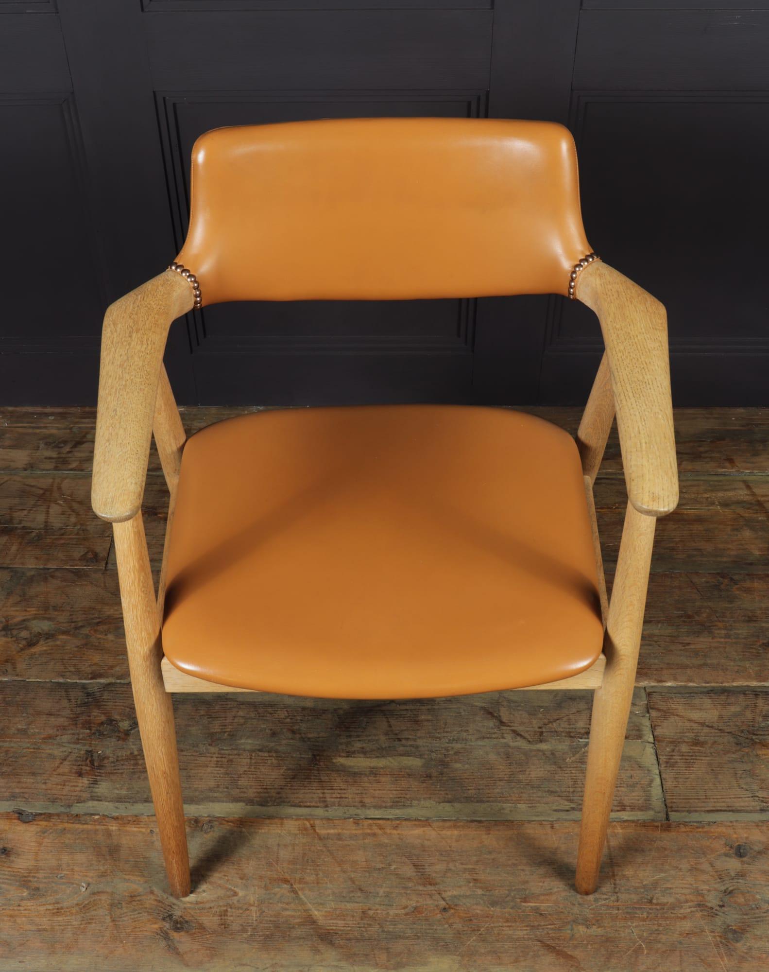 Leather Mid Century Desk Chair in Oak by Erik Kirkegaard