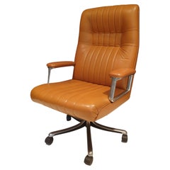 Mid Century Desk Chair in Tan Leather Model P125D by Osvaldo Borsani