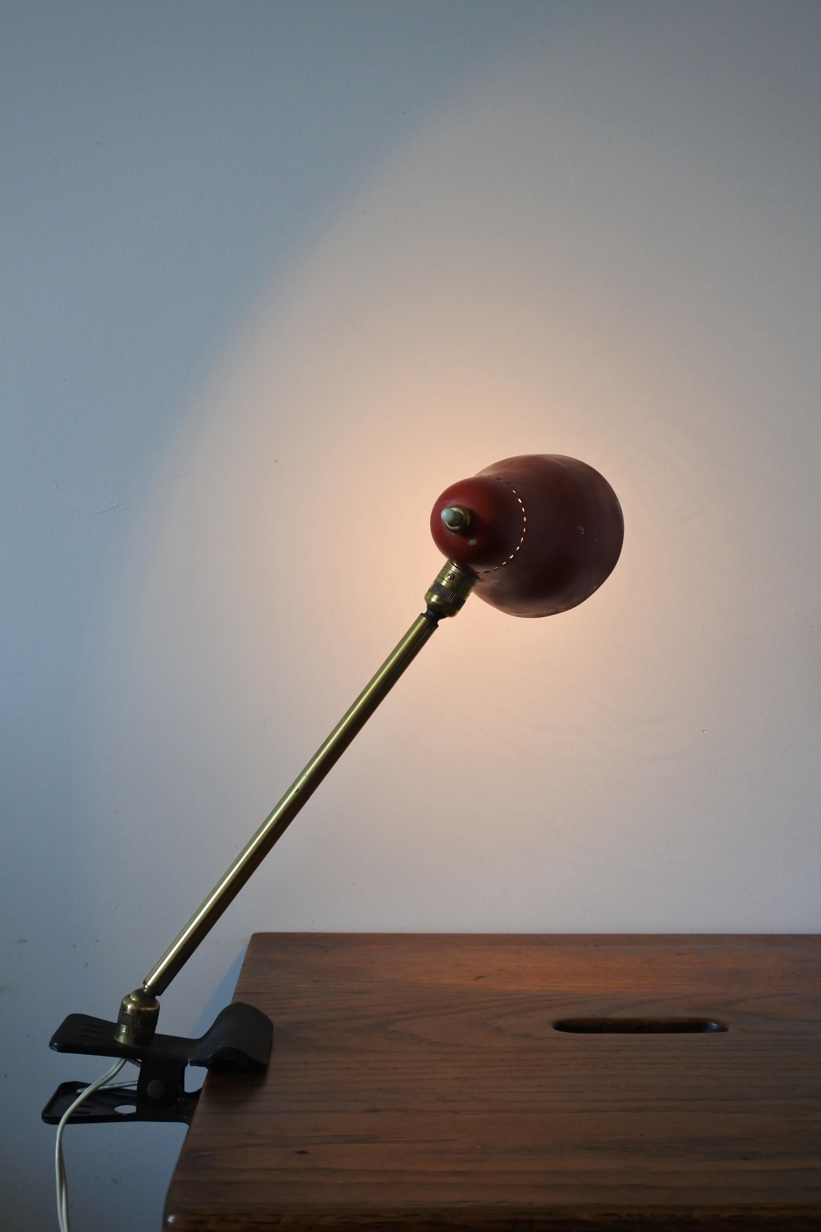 Mid Century Desk Clamp Lamp in Brass & Metal by Giuseppe Ostuni, Italy, 1950s 6