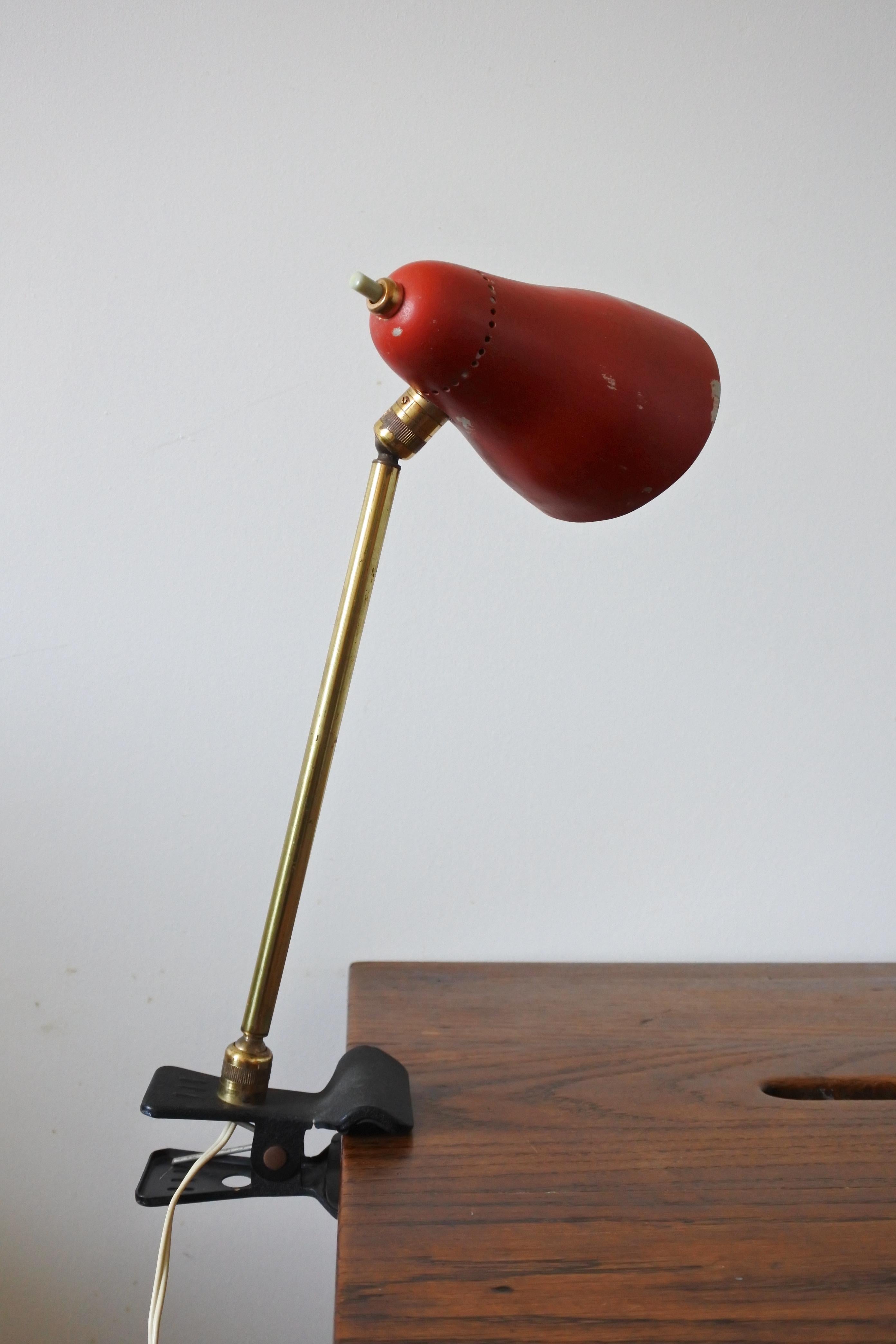 Mid Century Desk Clamp Lamp in Brass & Metal by Giuseppe Ostuni, Italy, 1950s 9
