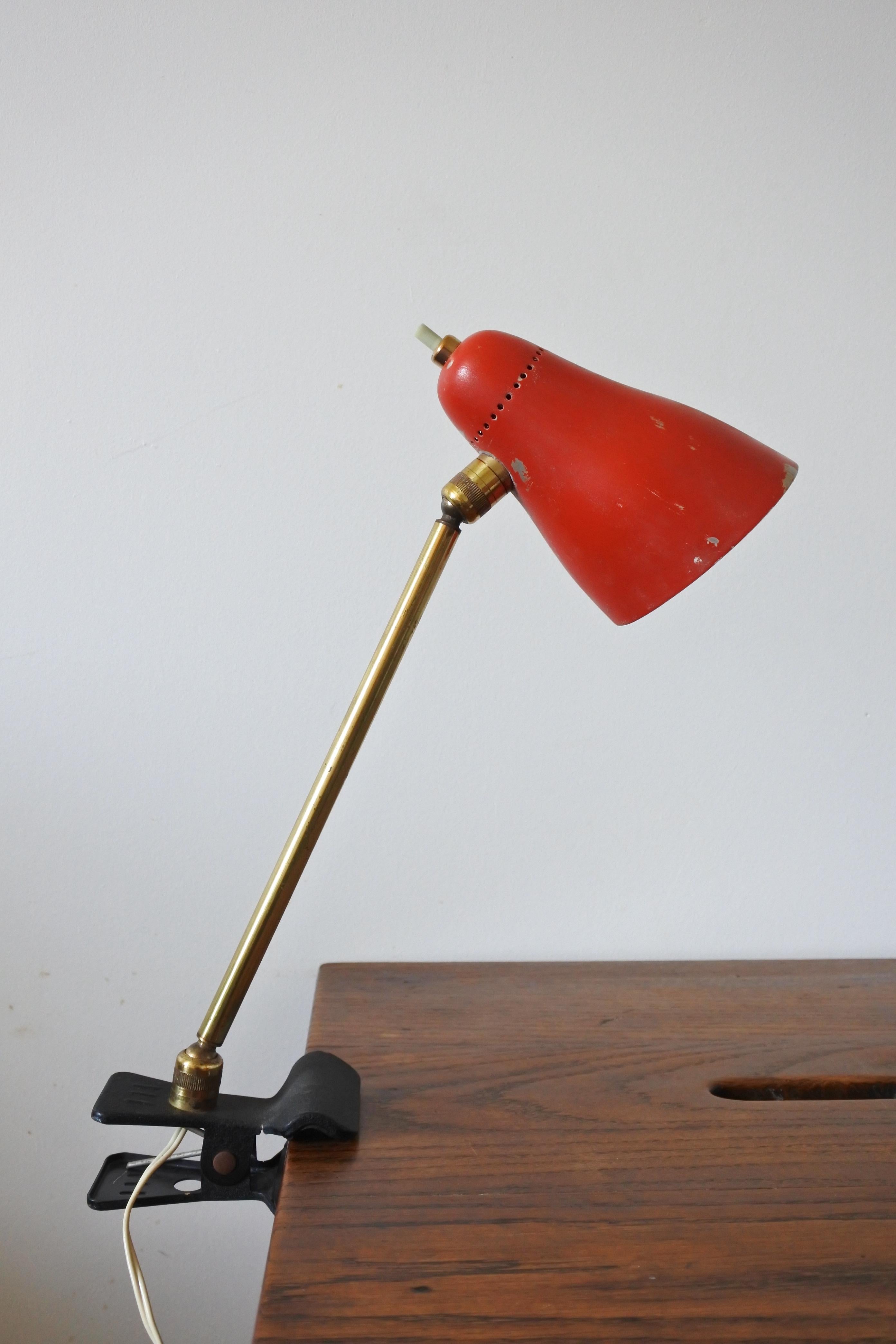 Mid-Century Modern Mid Century Desk Clamp Lamp in Brass & Metal by Giuseppe Ostuni, Italy, 1950s