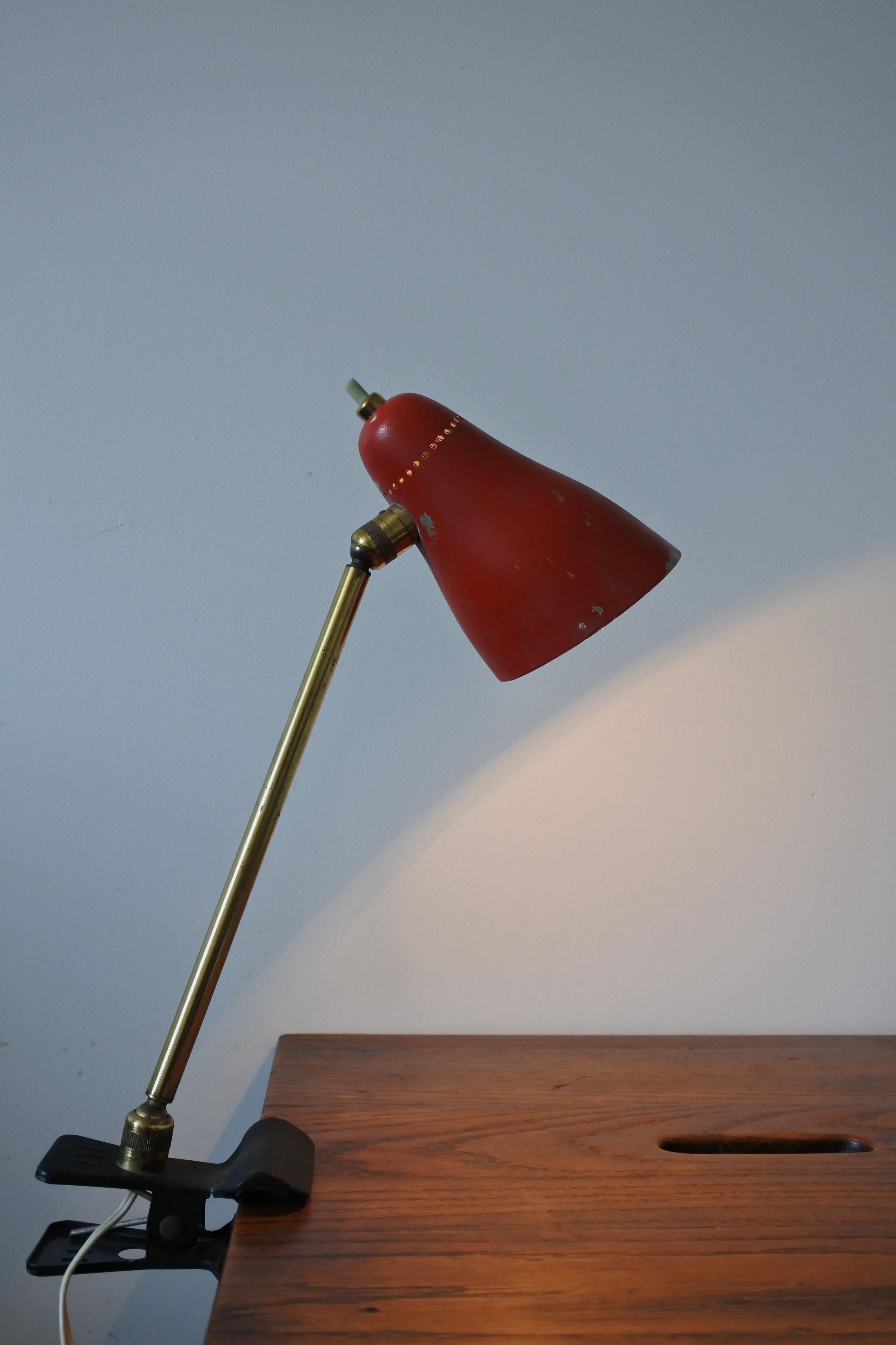 Mid-20th Century Mid Century Desk Clamp Lamp in Brass & Metal by Giuseppe Ostuni, Italy, 1950s