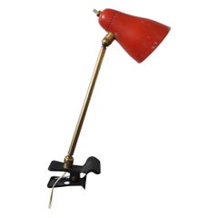 Mid Century Desk Clamp Lamp in Brass & Metal by Giuseppe Ostuni, Italy, 1950s