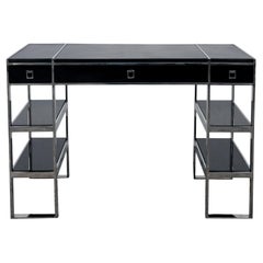 Mid-Century Desk in Chrome and Black with Drawers and Shelves, 1970s Mid-Century Desk in Chrome and Black with Drawers and Shelves, 1970s