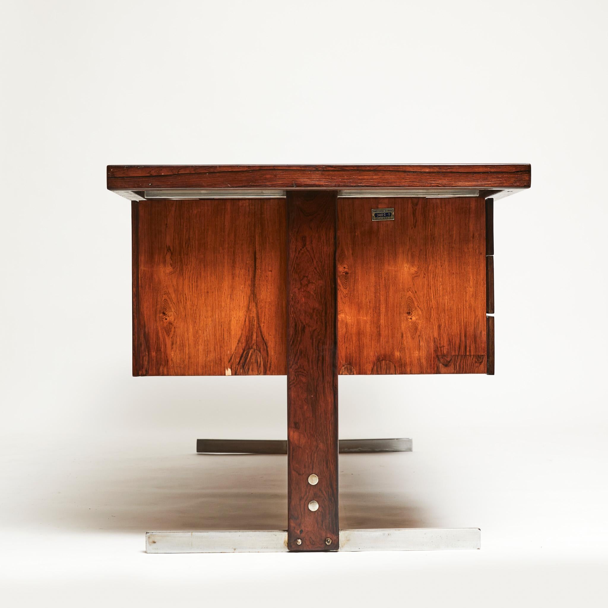 Mid-Century Modern Brazilian Modern Desk in Hardwood & Chrome by Sergio Rodrigues, Brazil, 1965