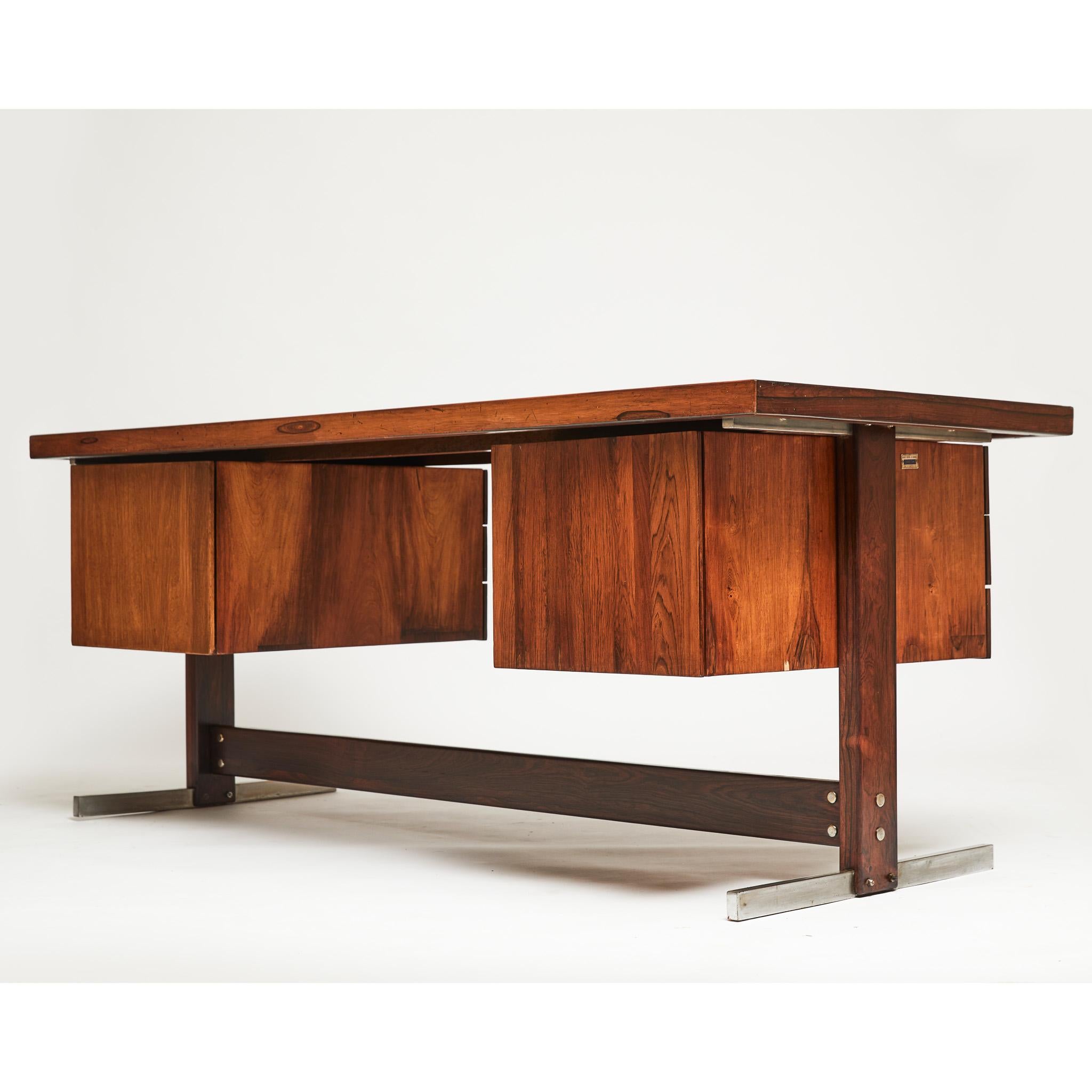Hand-Painted Brazilian Modern Desk in Hardwood & Chrome by Sergio Rodrigues, Brazil, 1965