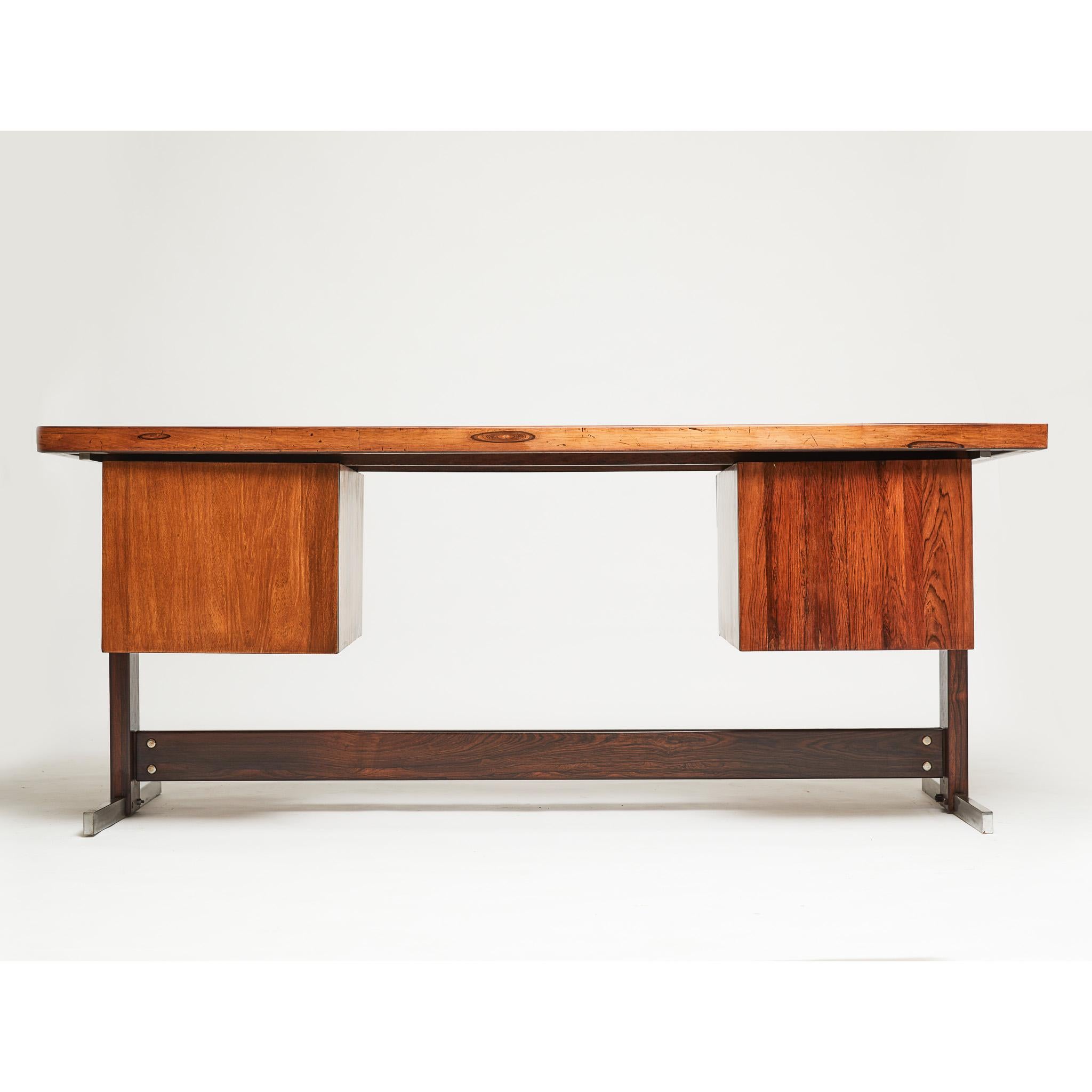Brazilian Modern Desk in Hardwood & Chrome by Sergio Rodrigues, Brazil, 1965 In Good Condition In New York, NY