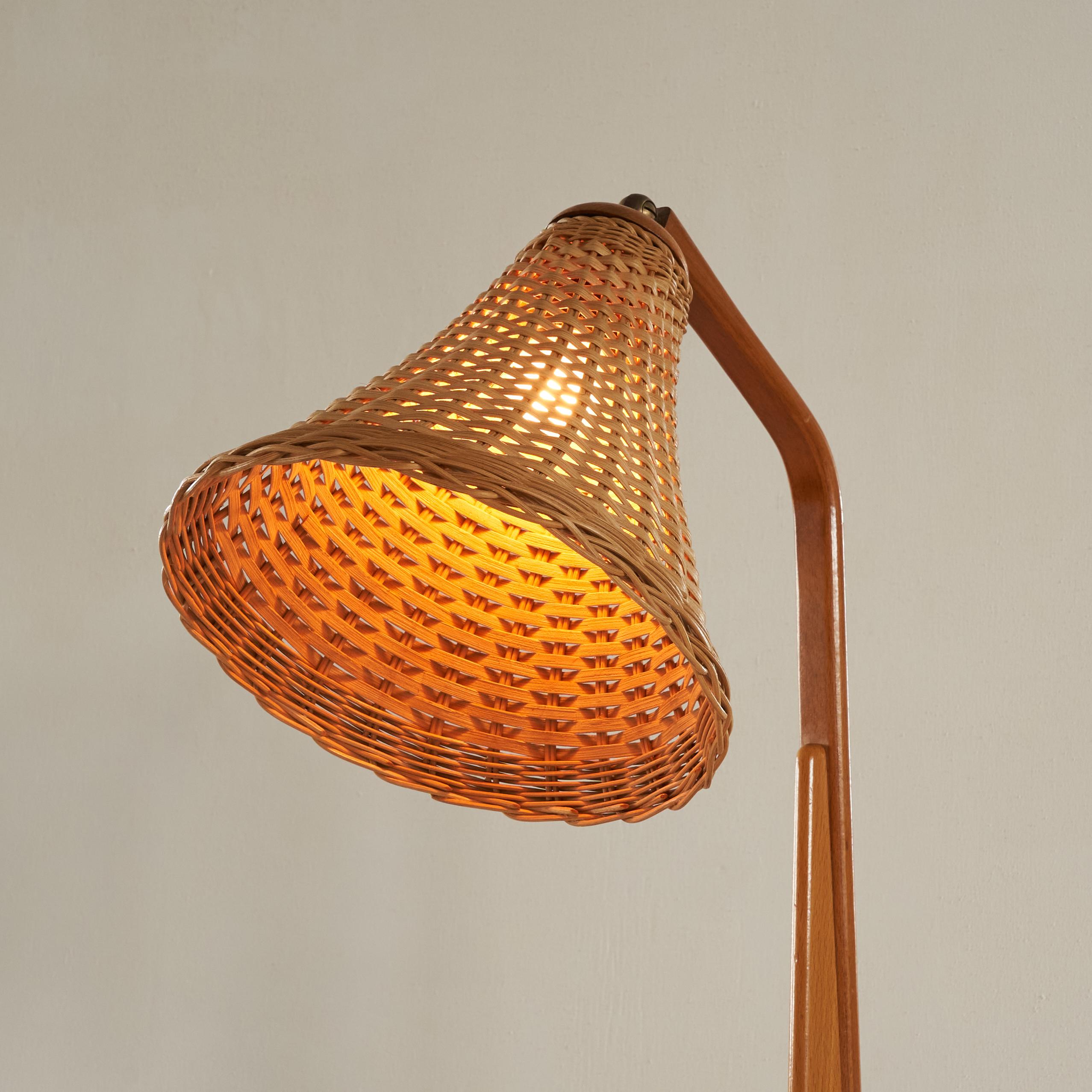 Unknown Mid Century Desk Lamp in Rattan and Wood 1960s