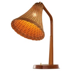 Mid Century Desk Lamp in Rattan and Wood 1960s