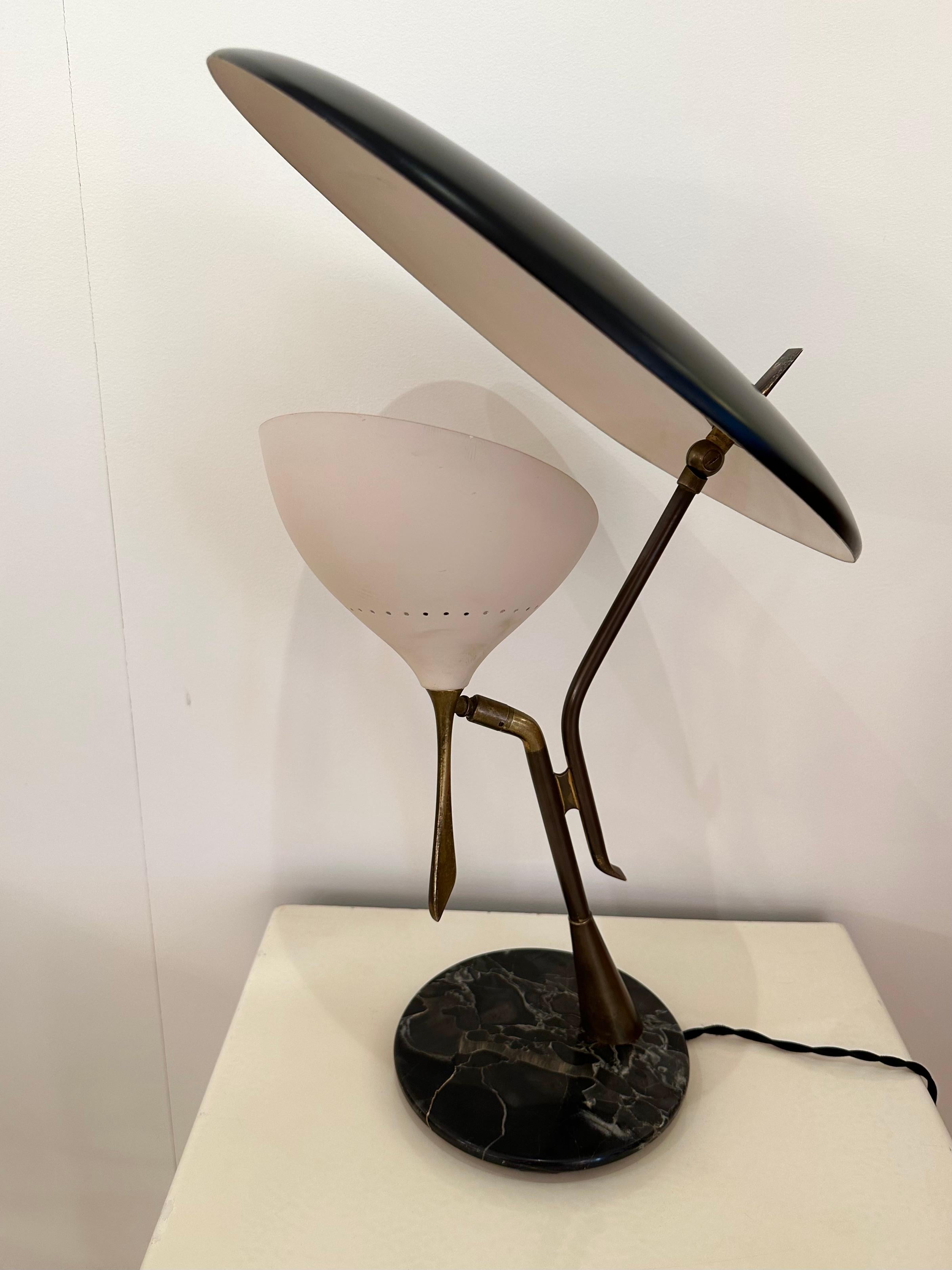 Mid-Century Modern Midcentury Desk Lamp Painted Metal, Brass, Marble by Lumen, Italy, 1950s For Sale