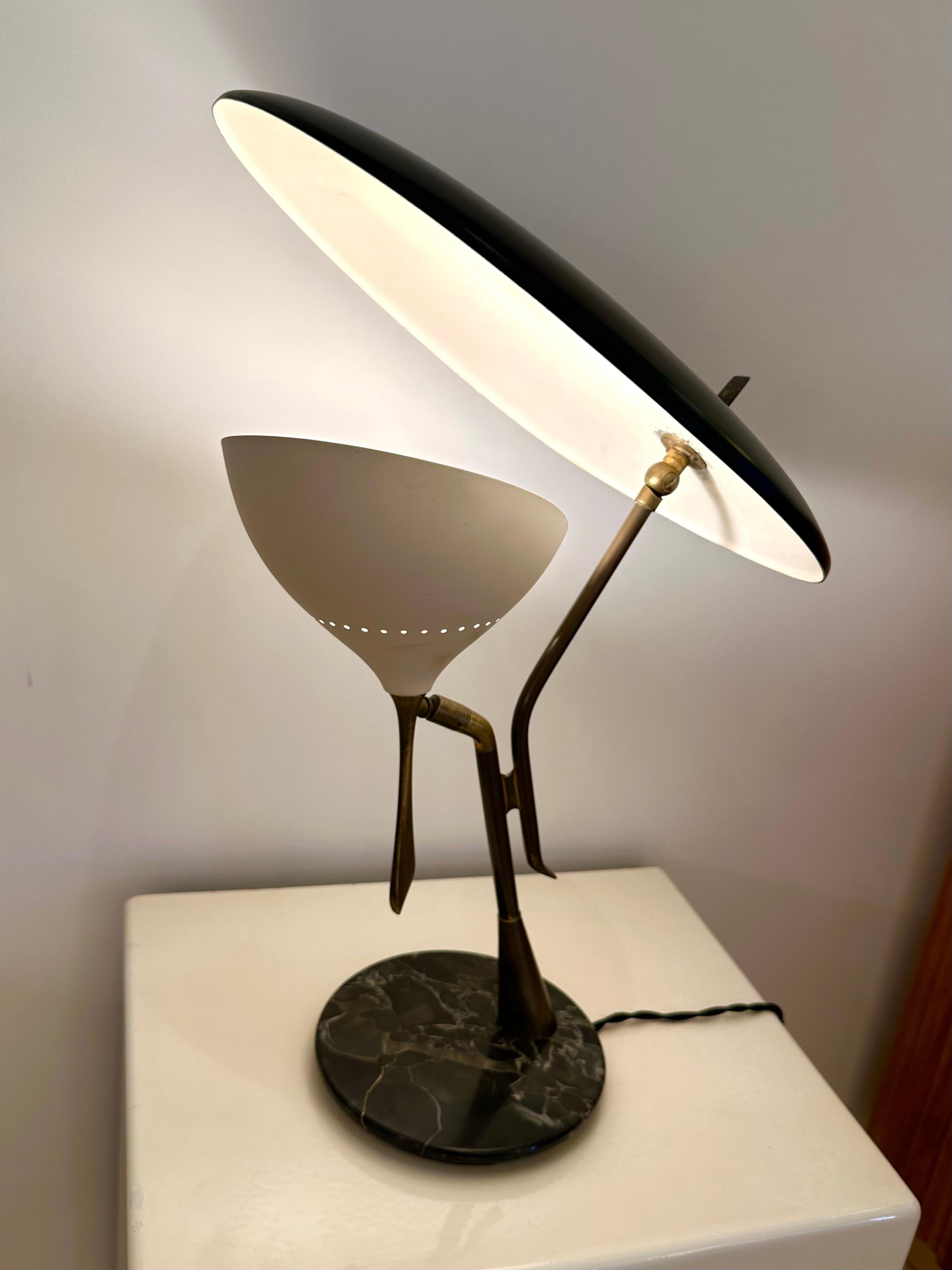Italian Midcentury Desk Lamp Painted Metal, Brass, Marble by Lumen, Italy, 1950s For Sale