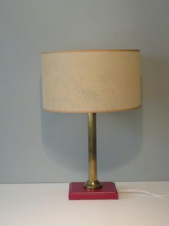 Mid century desk lamp with leather base in the style of J. Adnet, France 1960