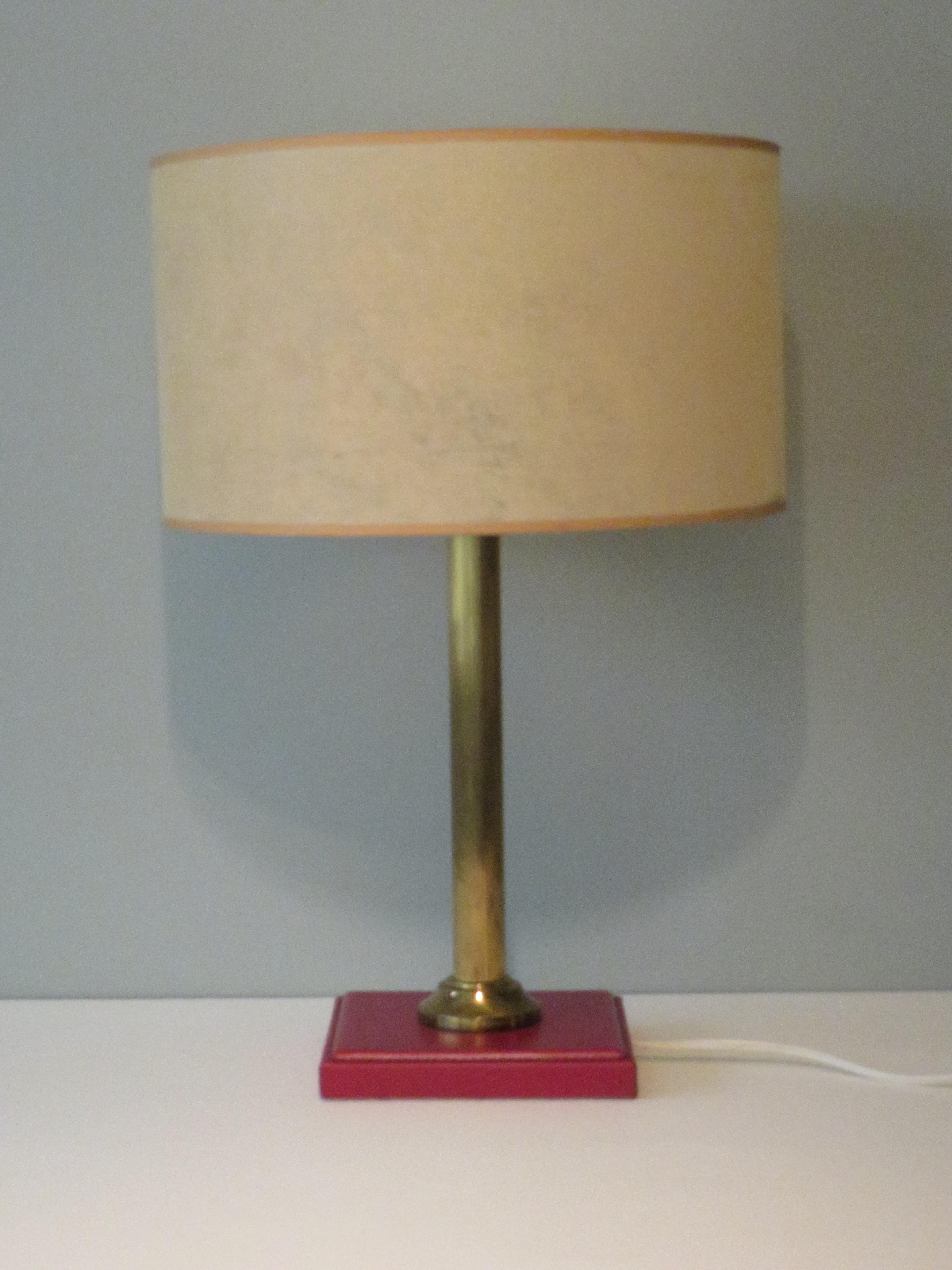 Mid-Century Modern Mid century desk lamp with leather base in the style of J. Adnet, France 1960 For Sale