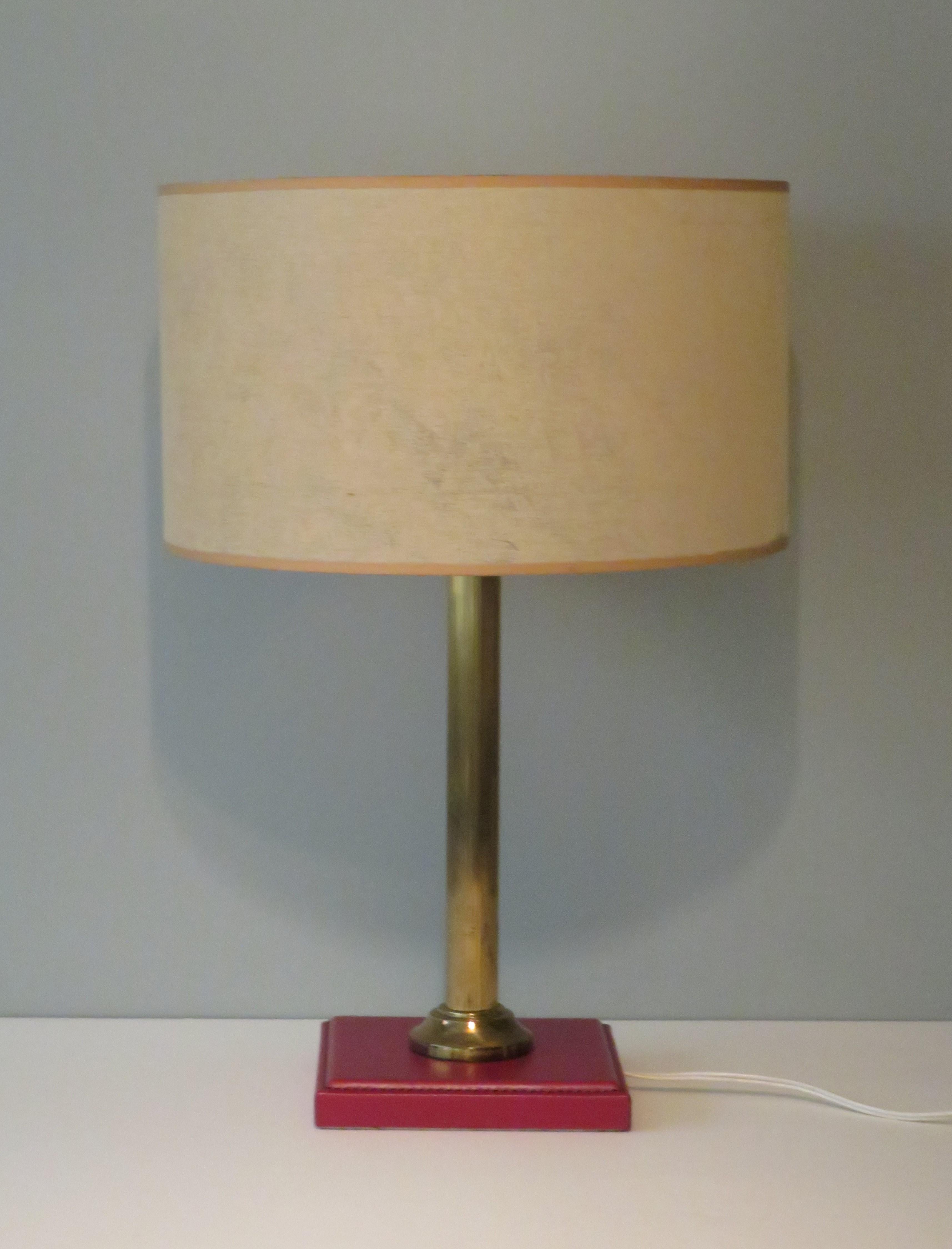 French Mid century desk lamp with leather base in the style of J. Adnet, France 1960 For Sale