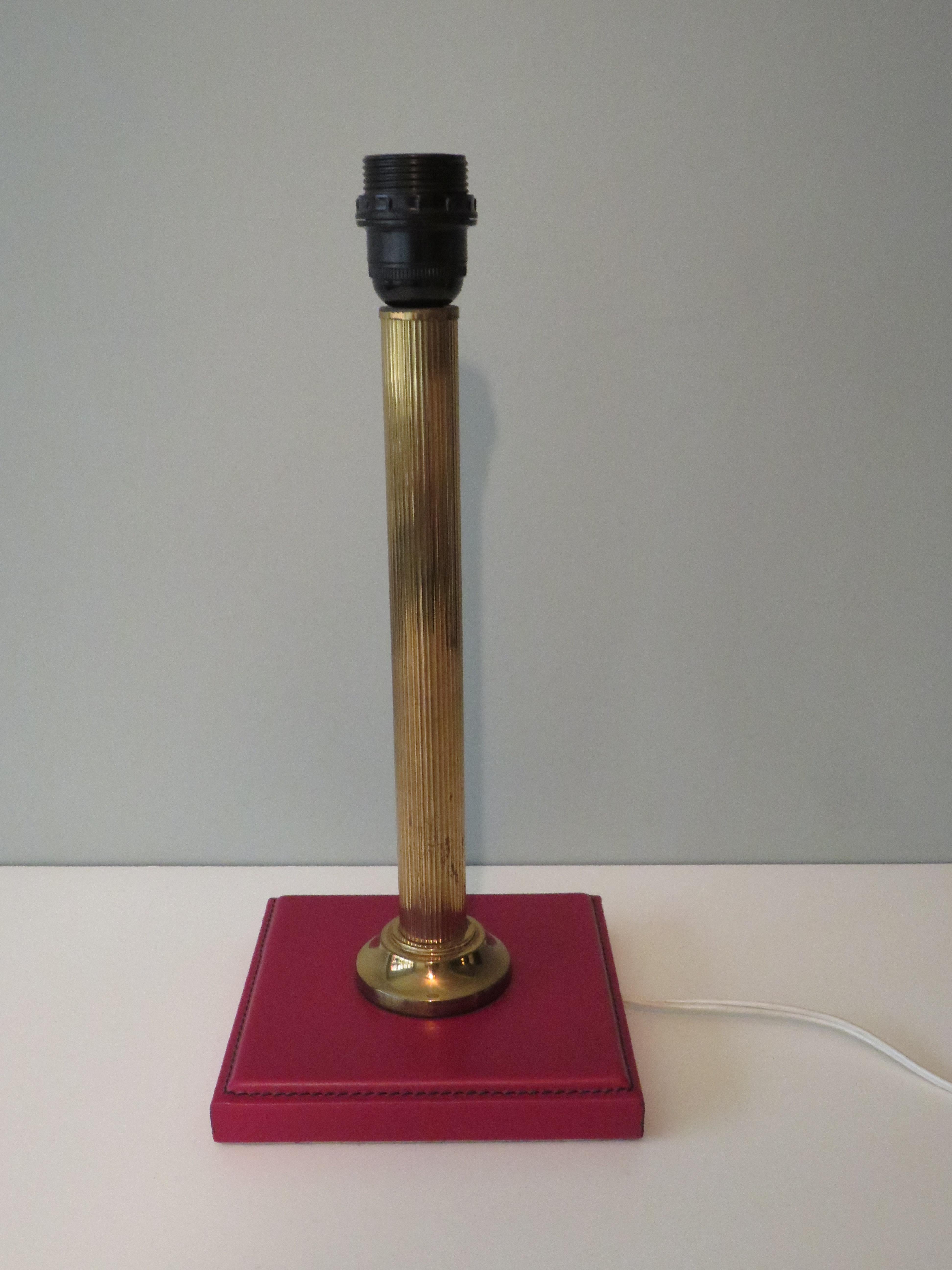 Brass Mid century desk lamp with leather base in the style of J. Adnet, France 1960 For Sale