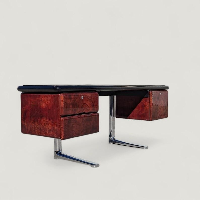 Escritorio Mid Century, Warren Platner para Knoll, Acero, Roble, Cromo, Década de 1970 Desconocido en venta