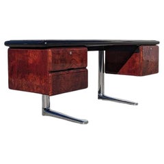 Mid Century Desk, Warren Platner für Knoll, Stahl, OAK, Chrom, 1970er Jahre